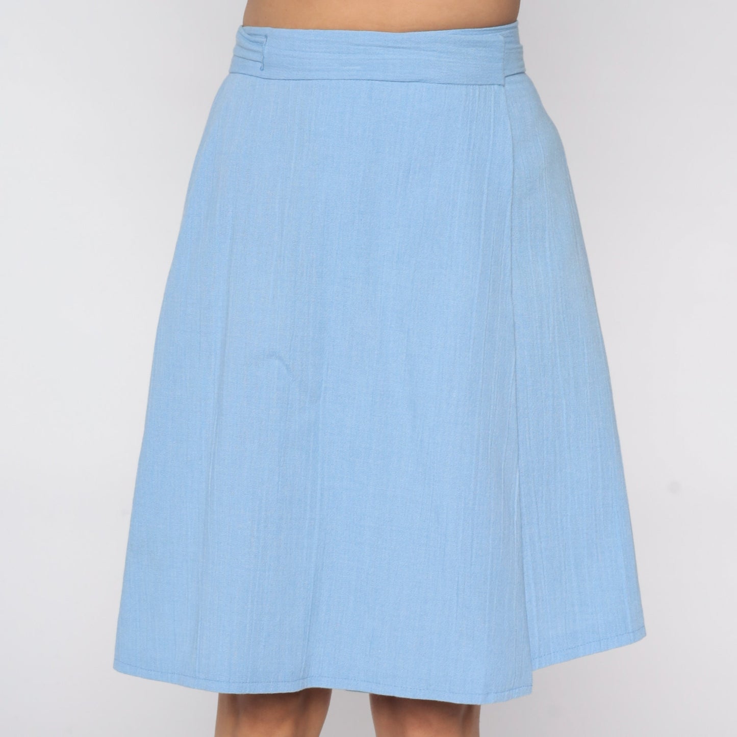 70s Powder Blue Wrap Skirt High Waisted Mini Cotton Blend Small