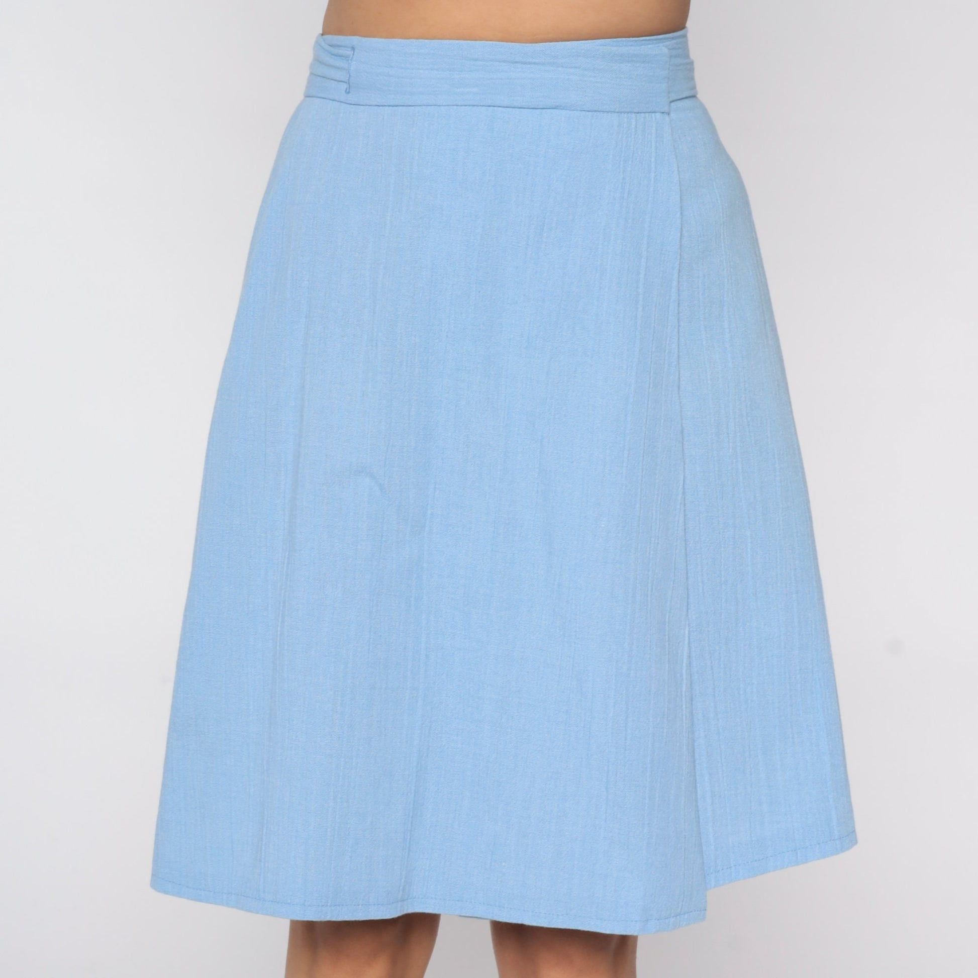 70s Powder Blue Wrap Skirt High Waisted Mini Cotton Blend Small