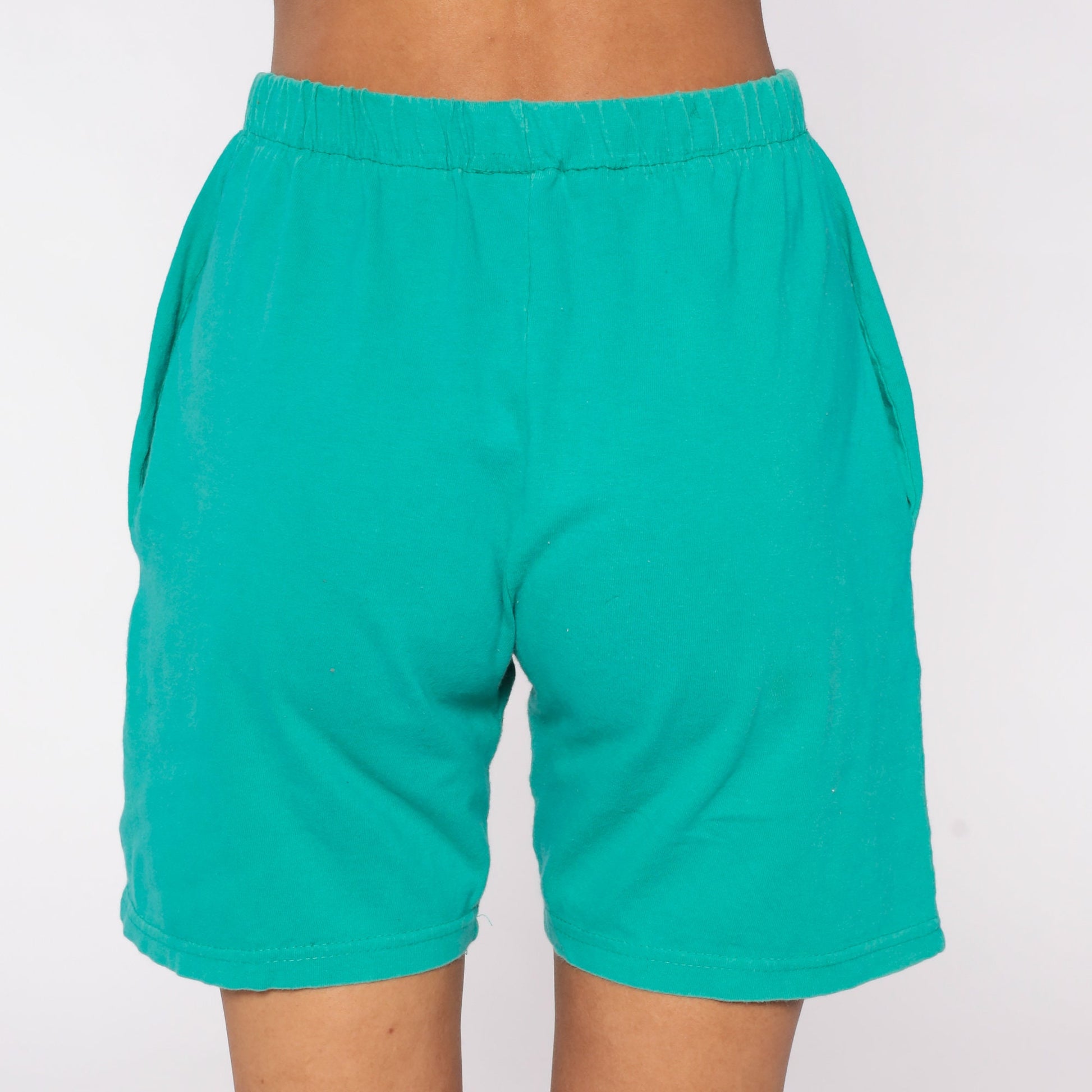 90s Green Gold Painted Elastic Waist Shorts High Rise Small S
