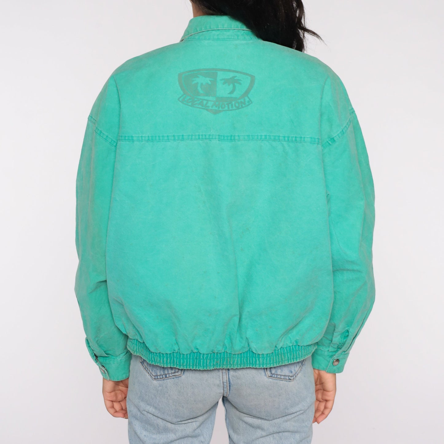 90s Local Motion Hawaii Windbreaker Jacket Green Cotton Zip-Up Medium