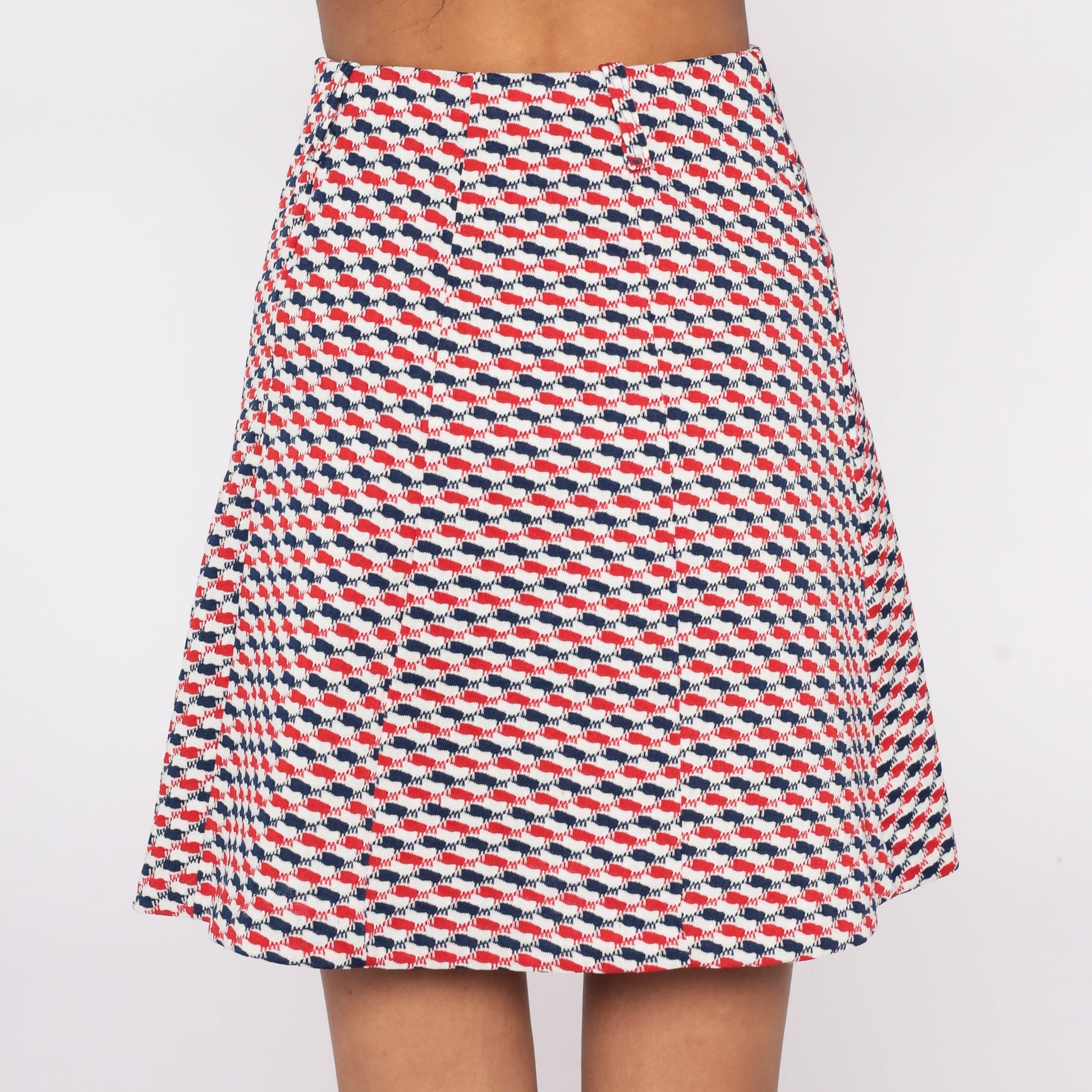 70s Plaid Mini Skirt Red White Blue High Waisted Button Front Checkered Extra Small