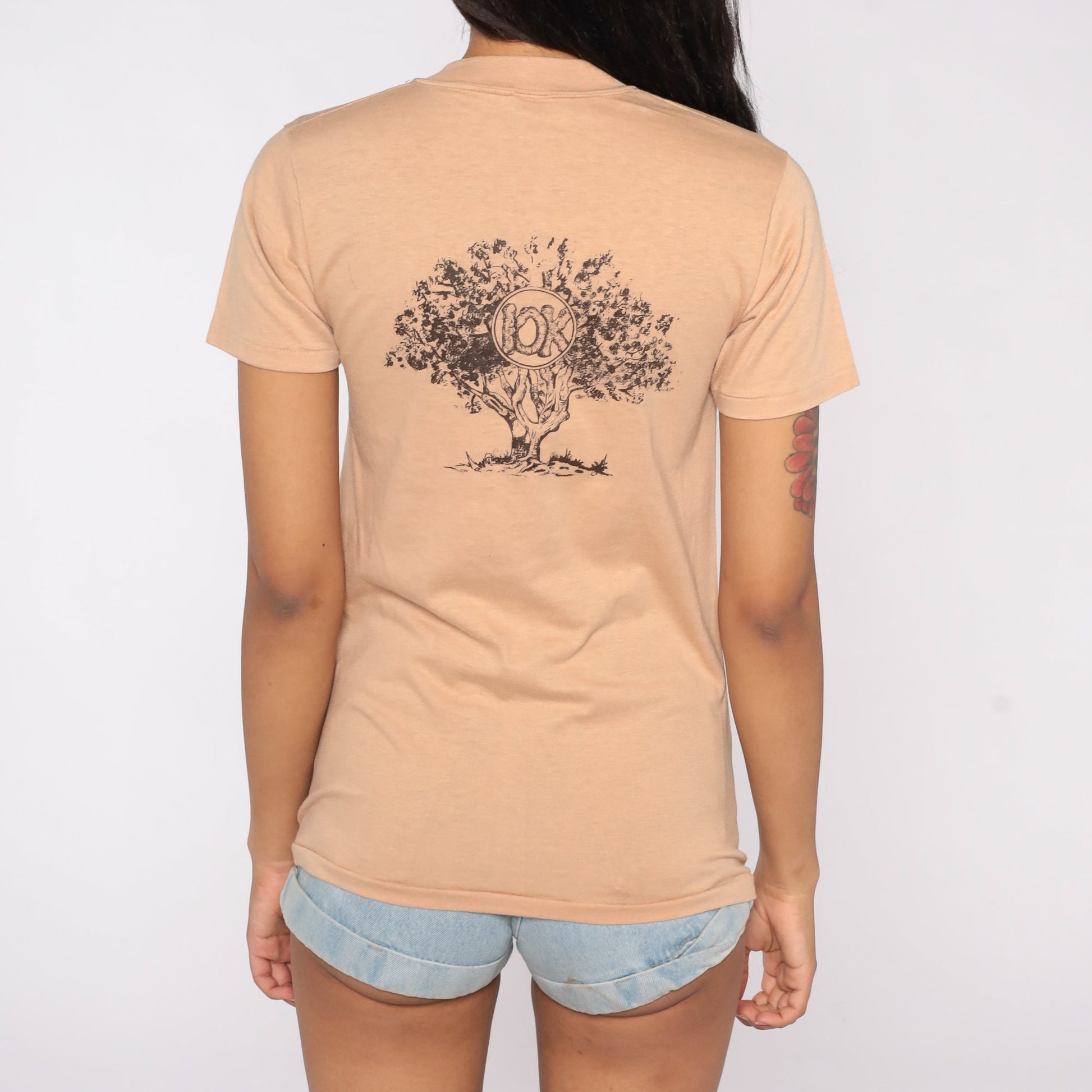 80s Brentwood 10K Run 1980 Graphic Tee Single Stitch Tan Brown Extra Small