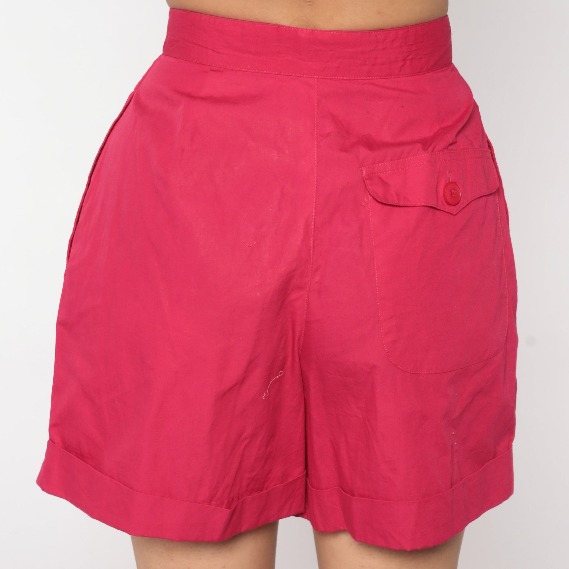 80s Deep Pink High-Waisted Pleated Cotton Shorts Small