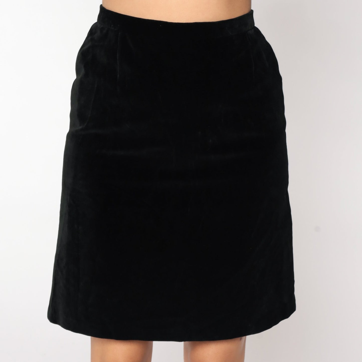 80s Black Velvet Pencil Mini Skirt High Waist Small S