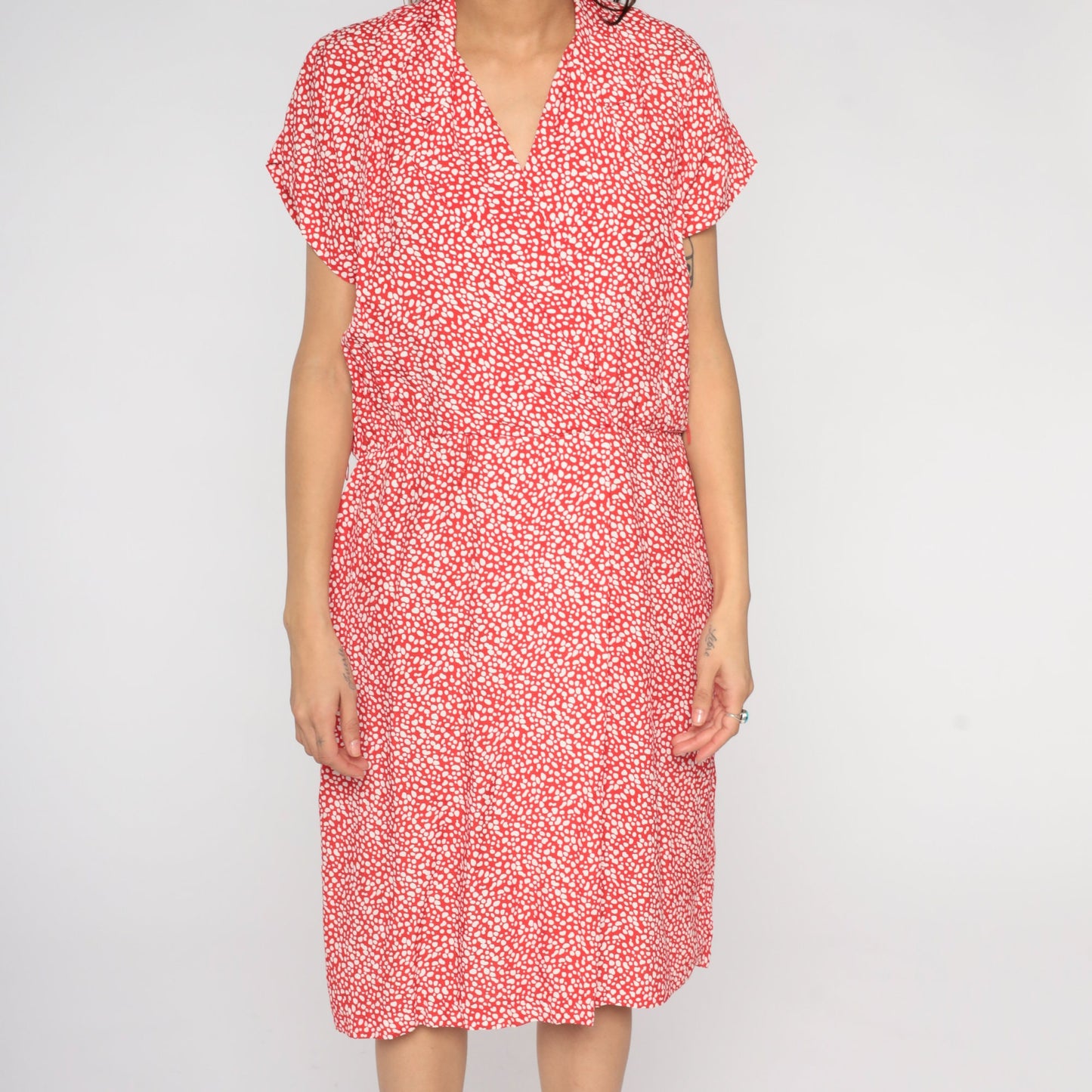 80s All That Jazz Midi Wrap Dress Red Pebble Print Pockets V-Neck Large 14