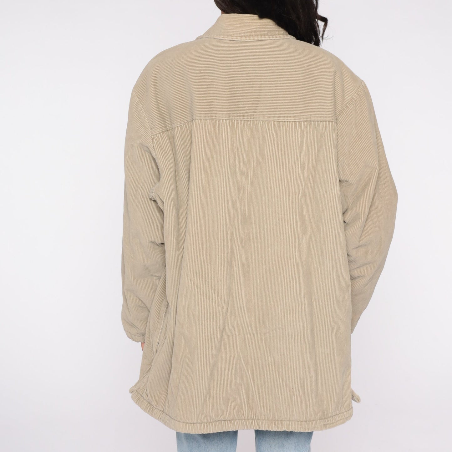 Y2K Tan Corduroy Zip Jacket Fleece Lined Extra Large XL
