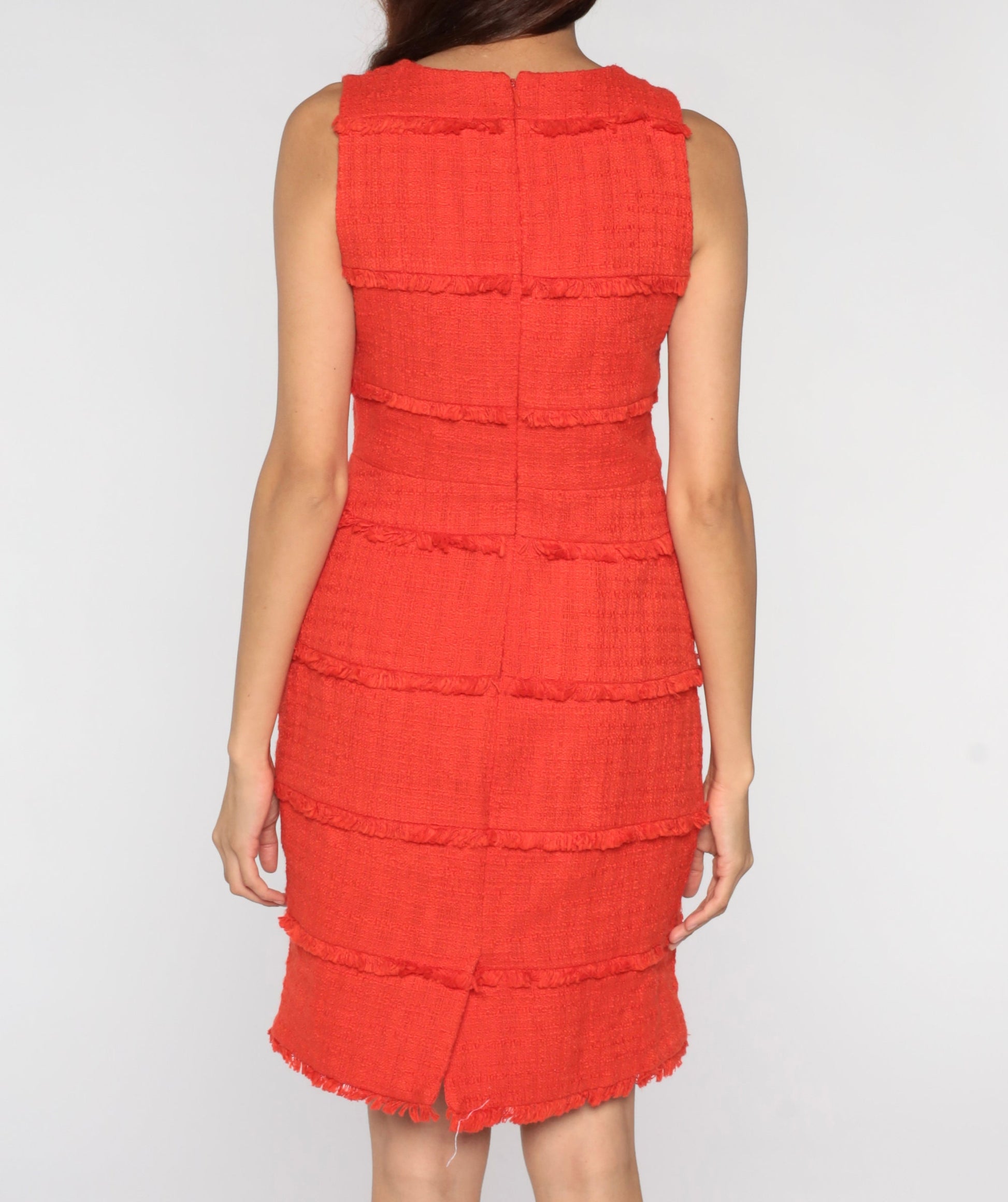 00s Orange Cotton Mini Dress Sleeveless Sheath Fringe Trim Small