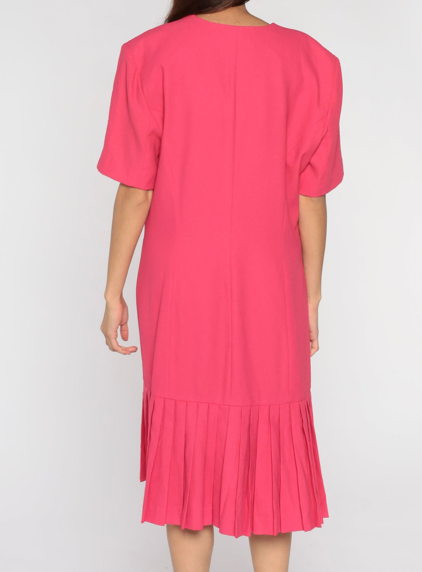80s Liz Claiborne Pink Button-Up Midi Dress Drop Waist Shift Extra Large XL
