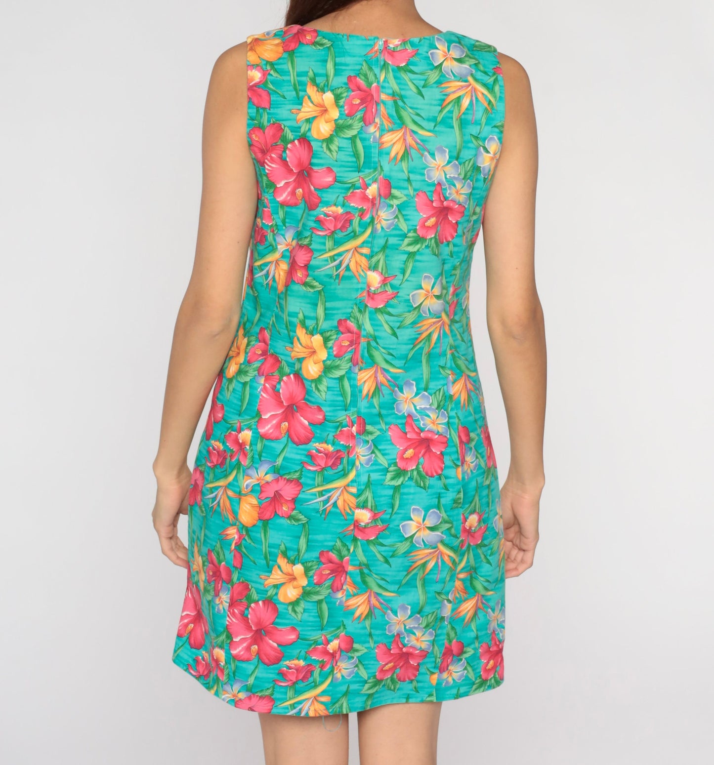 90s Floral Sheath Sundress Turquoise Mini Sleeveless Small Medium