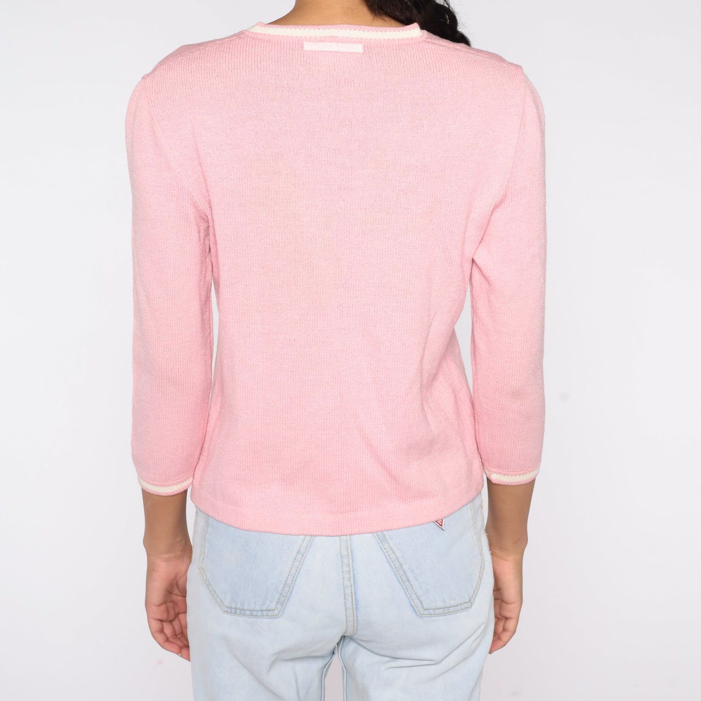 90s St John Sport Wool Cardigan Baby Pink Button Up Sweater Small