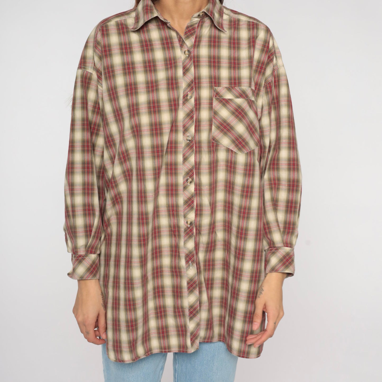 Y2K Victoria's Secret Country Red Plaid Button-Up Blouse Small