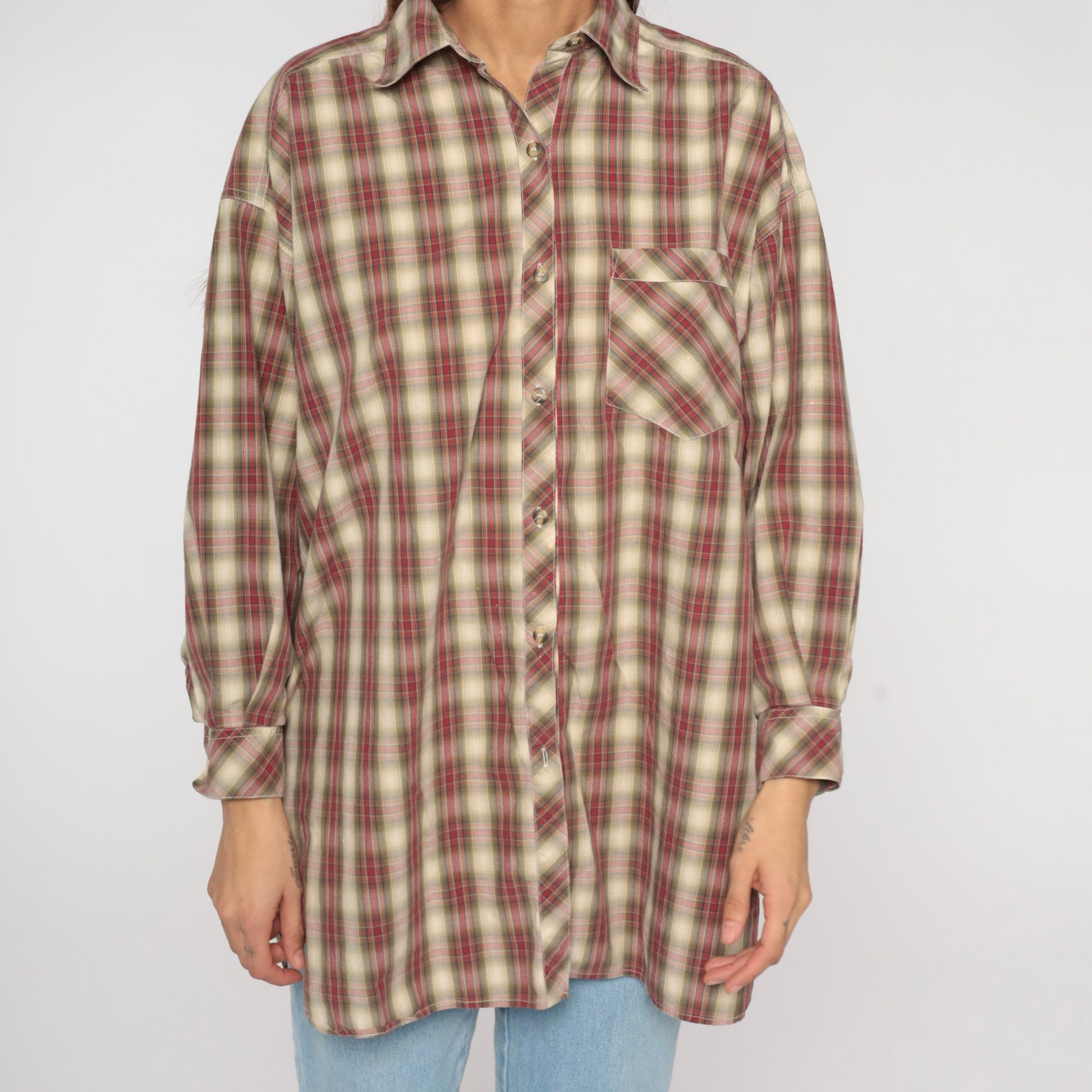 Y2K Victoria's Secret Country Red Plaid Button-Up Blouse Small