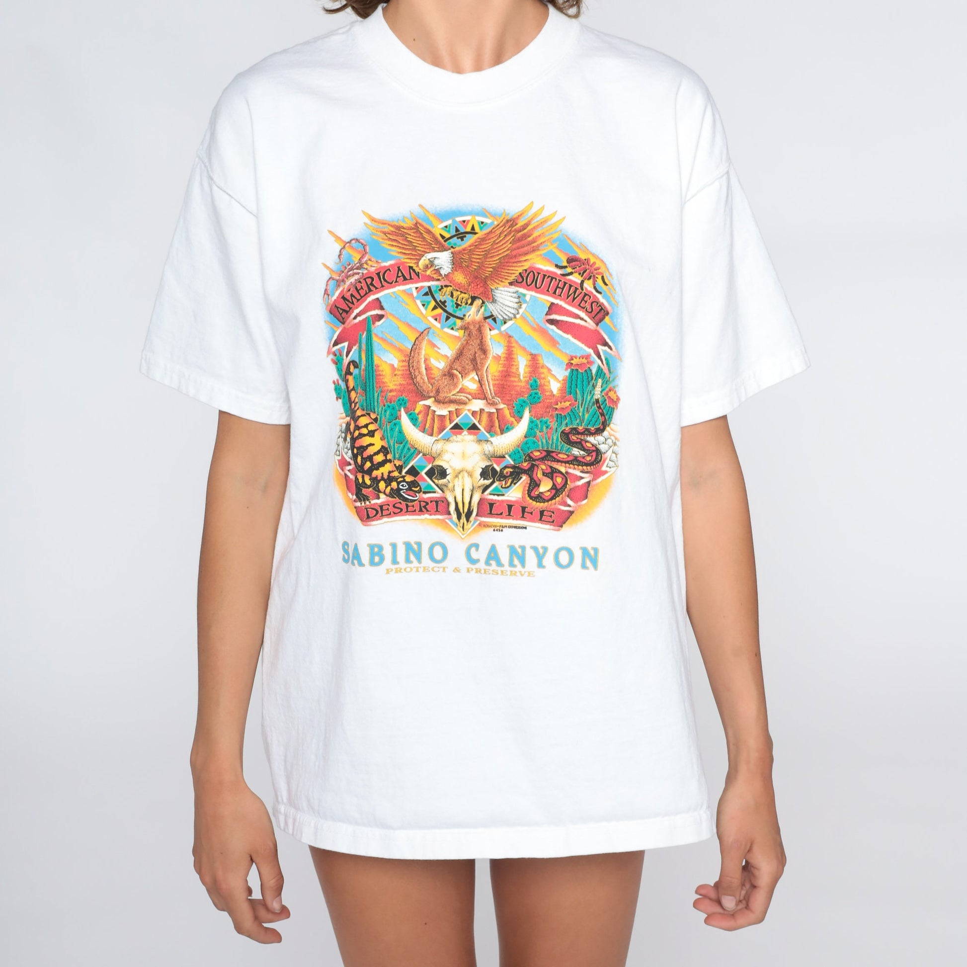 Y2K Sabino Canyon Arizona Wildlife Graphic T-Shirt Coyote Eagle Scorpion Large L