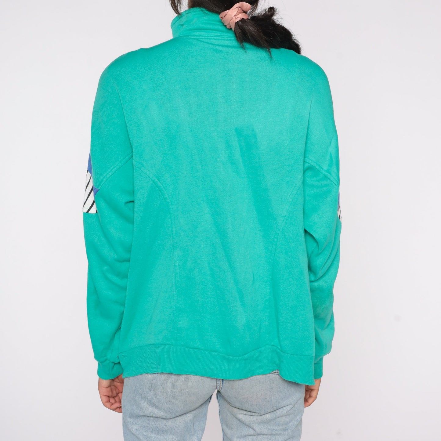80s Green Striped Track Jacket Zip-Up Sweatshirt Large