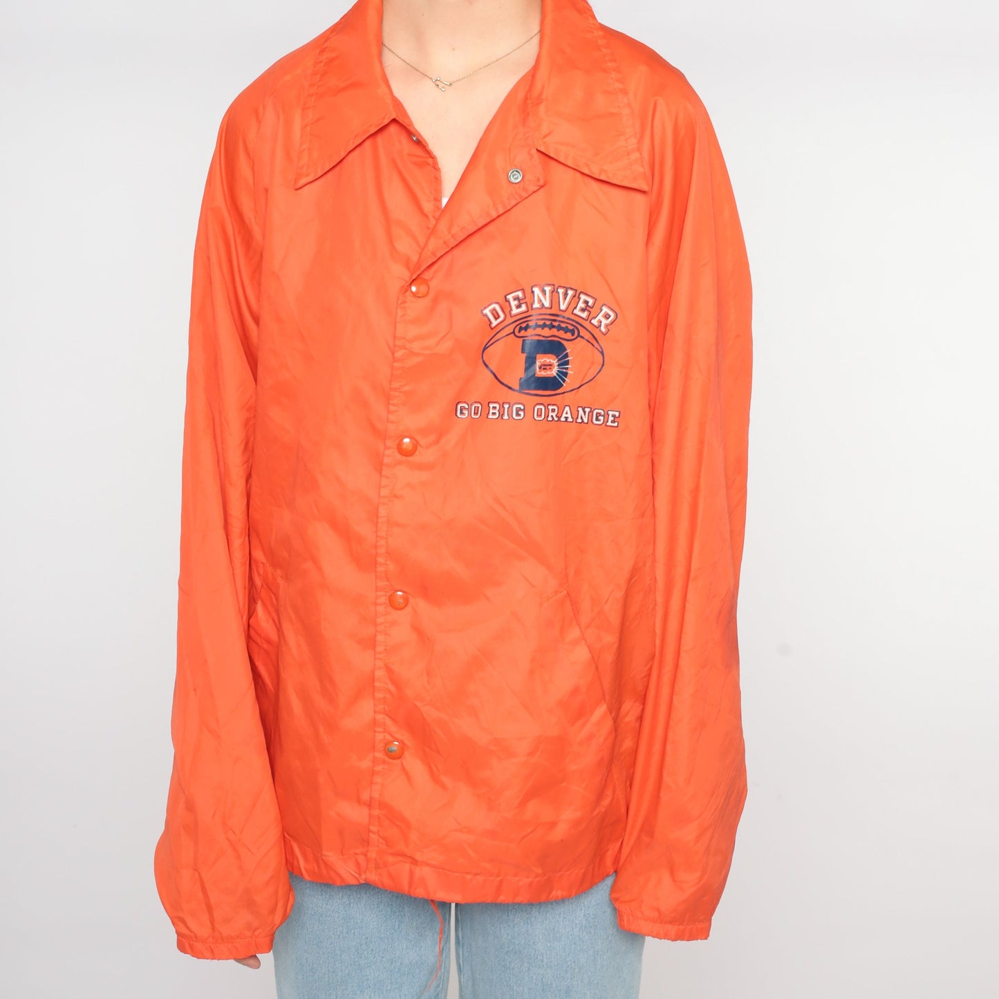70s Denver Broncos Nylon Windbreaker Snap Jacket Orange Large