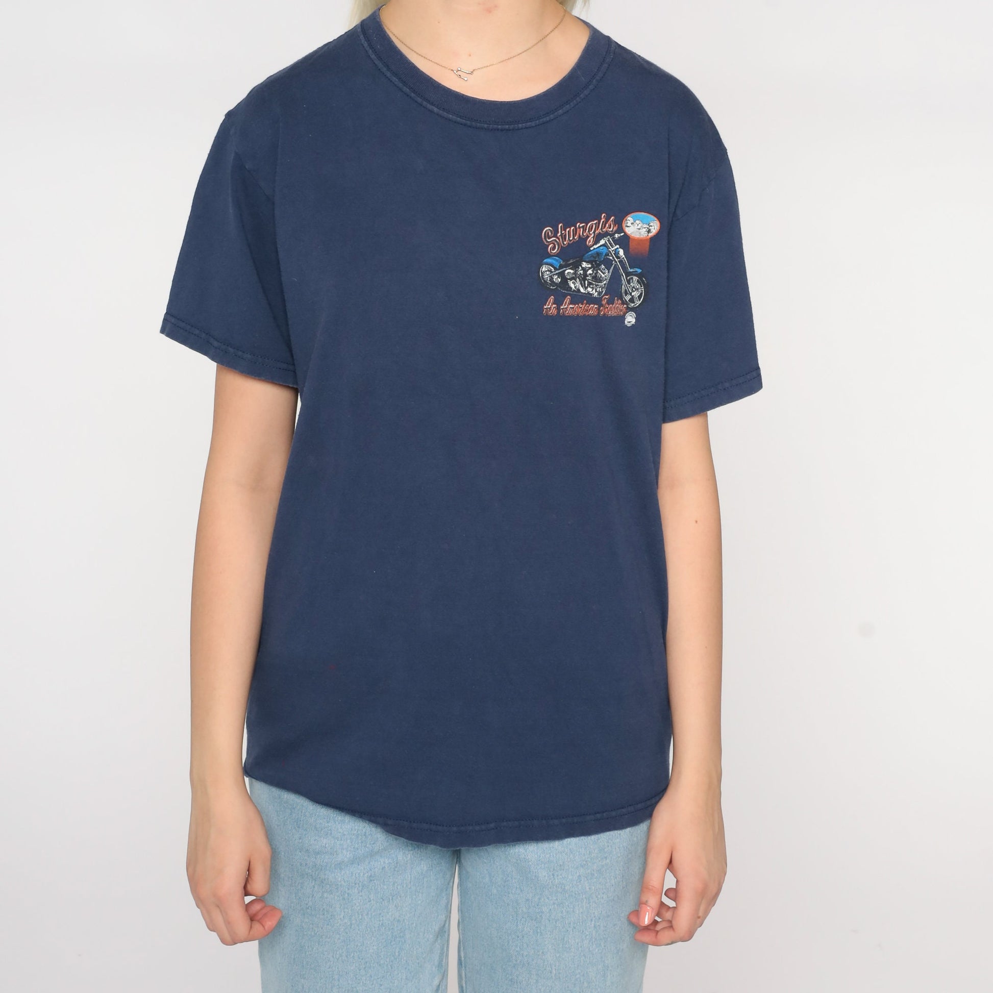 Y2K Sturgis Motorcycle Rally Graphic Tee Blue Cotton Small