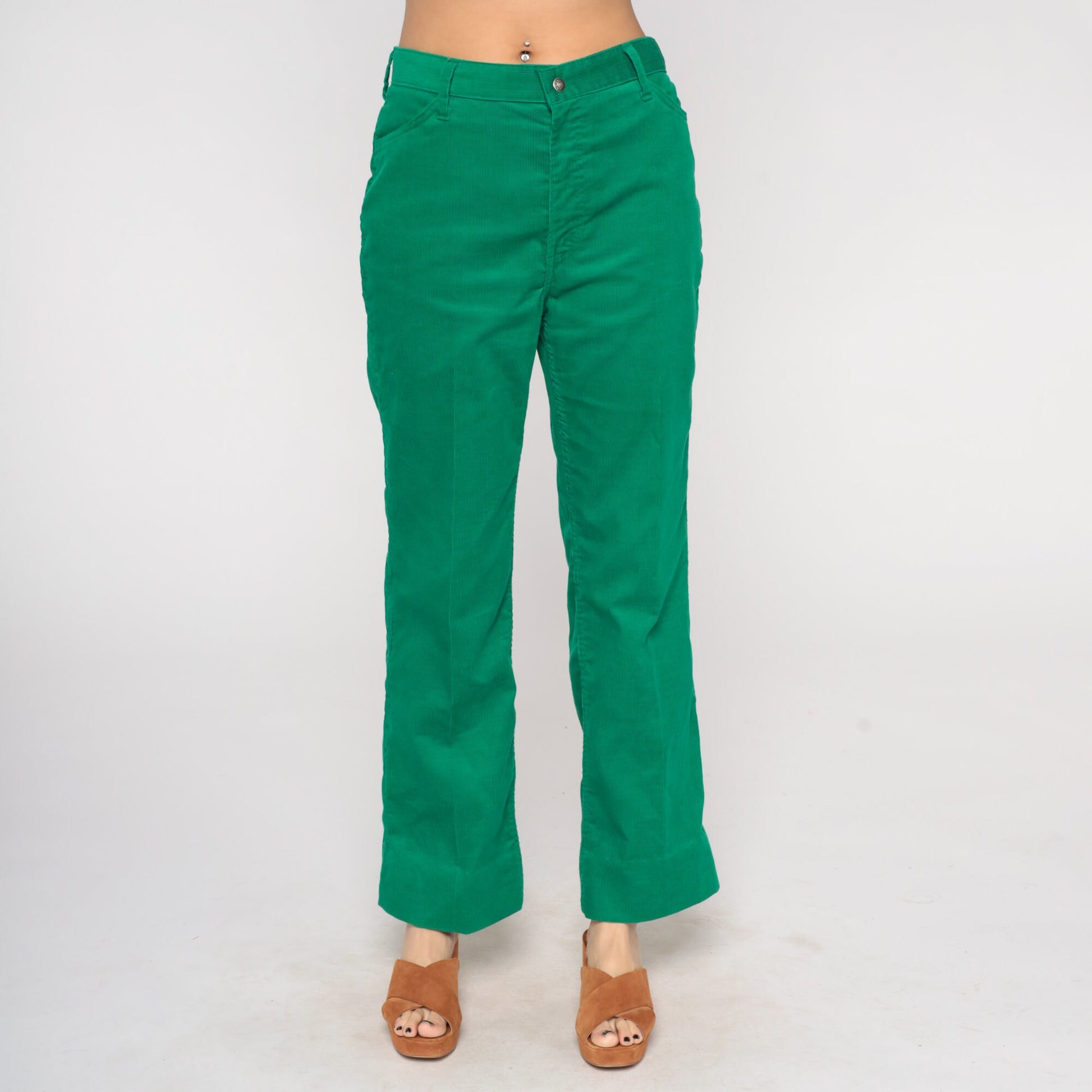 Levi's 80s Green Corduroy Pants High Rise Flared Trousers Men's 31