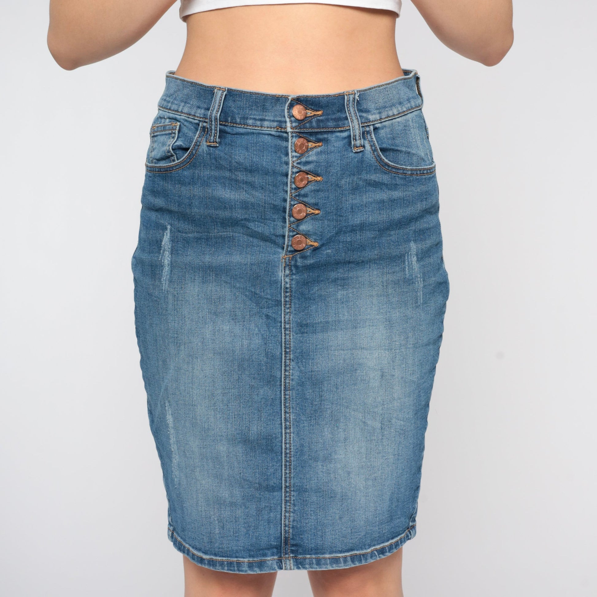Guess Y2K Blue Denim Mini Skirt High Waist Pencil Cut Medium 29