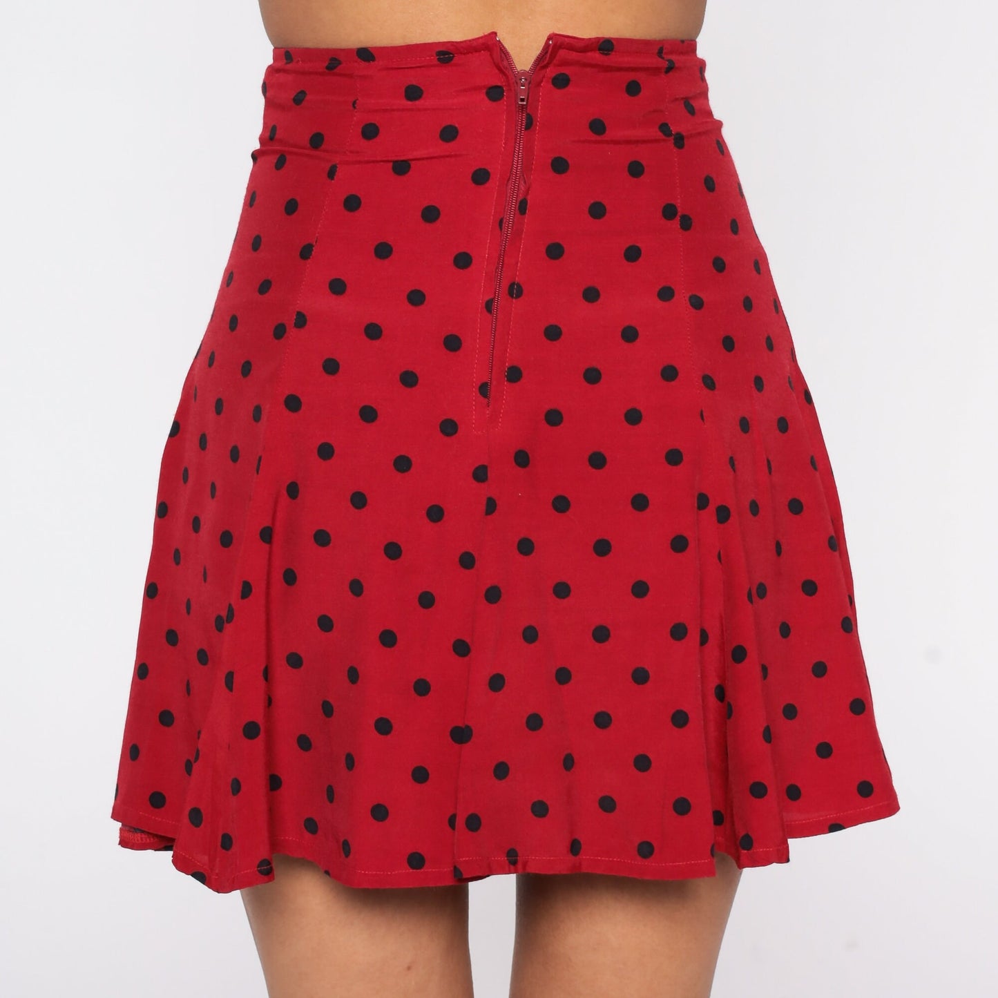 90s Red Polka Dot Pleated Mini Skirt High Waisted XXS