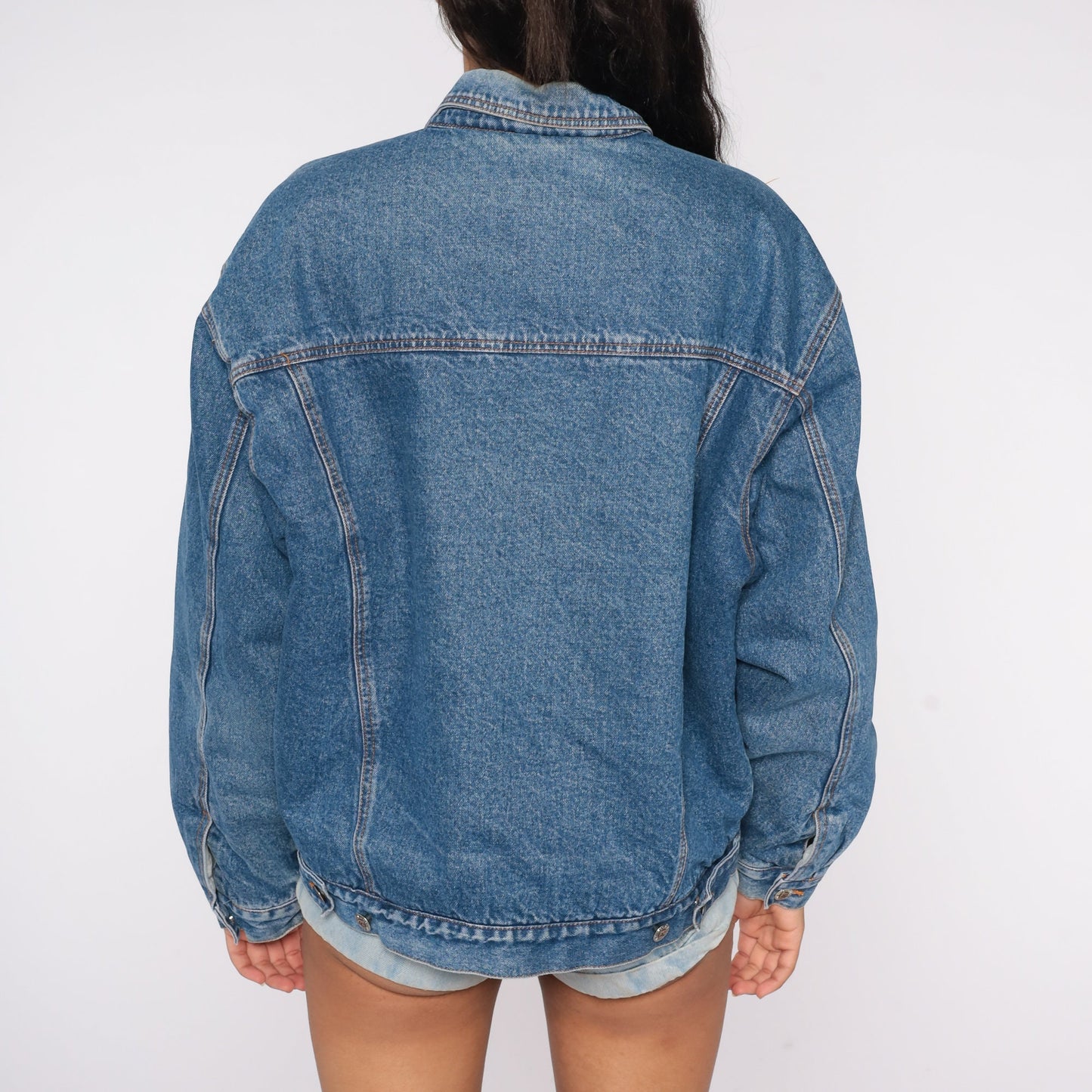 80s AG Jeans Denim Jacket Shearling Lined Button Up Blue Large