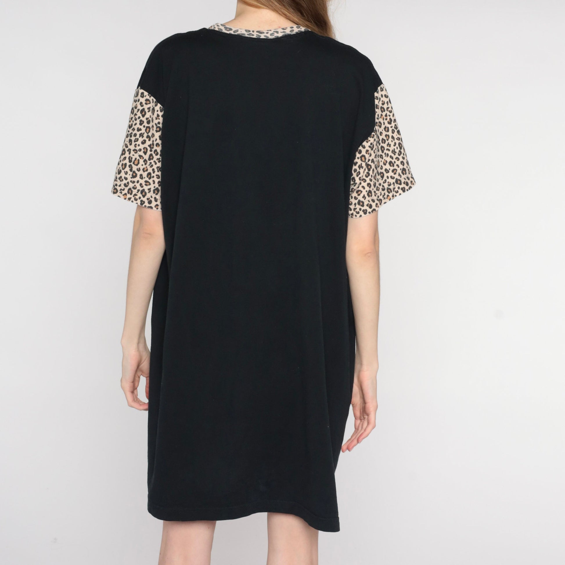 90s Baby Tiger Sweet Dreams T-Shirt Dress Black Leopard Print Mini Nightgown