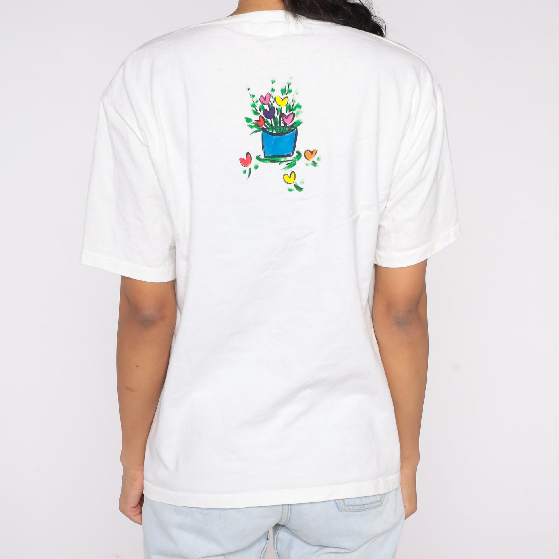 90s Floral Heart Flower Pot Cotton T-Shirt Tulip Graphic Tee Medium