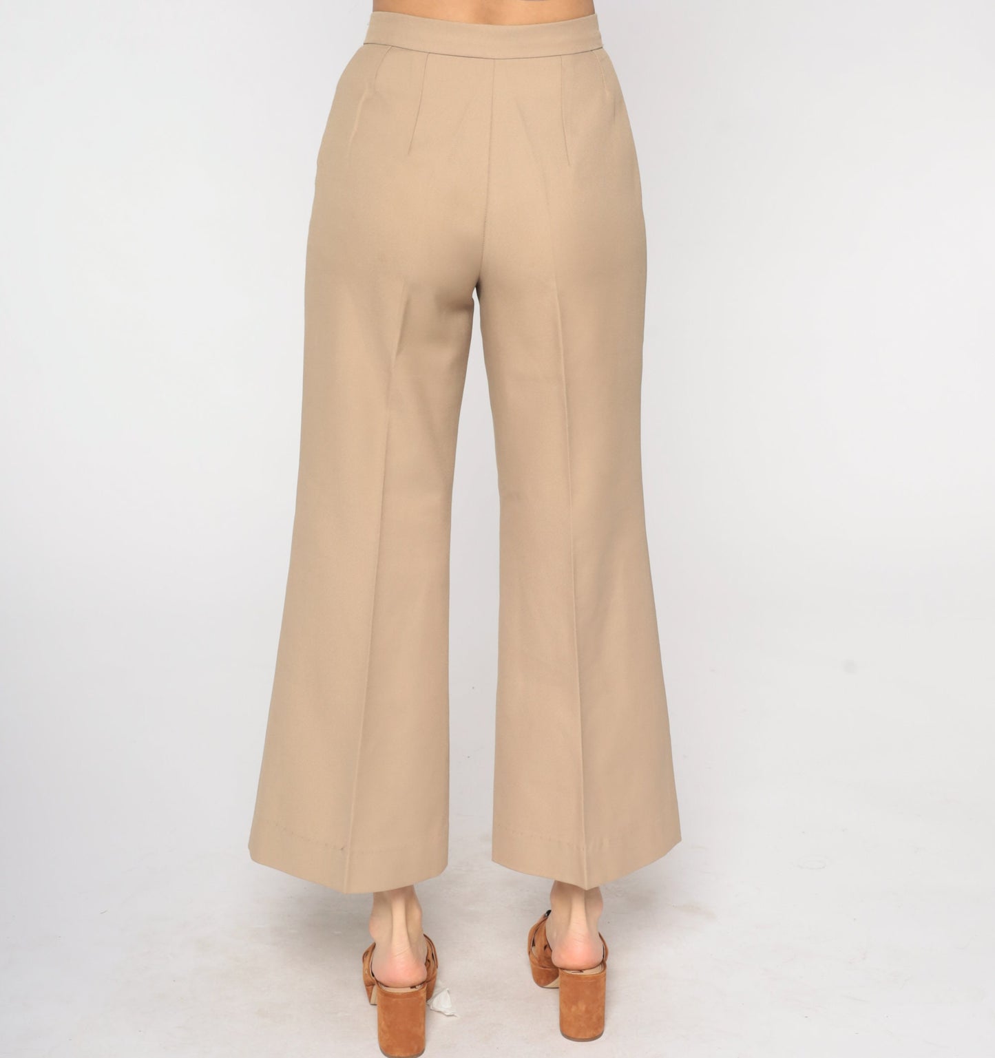 70s Tan High-Waisted Flared Trousers Small S