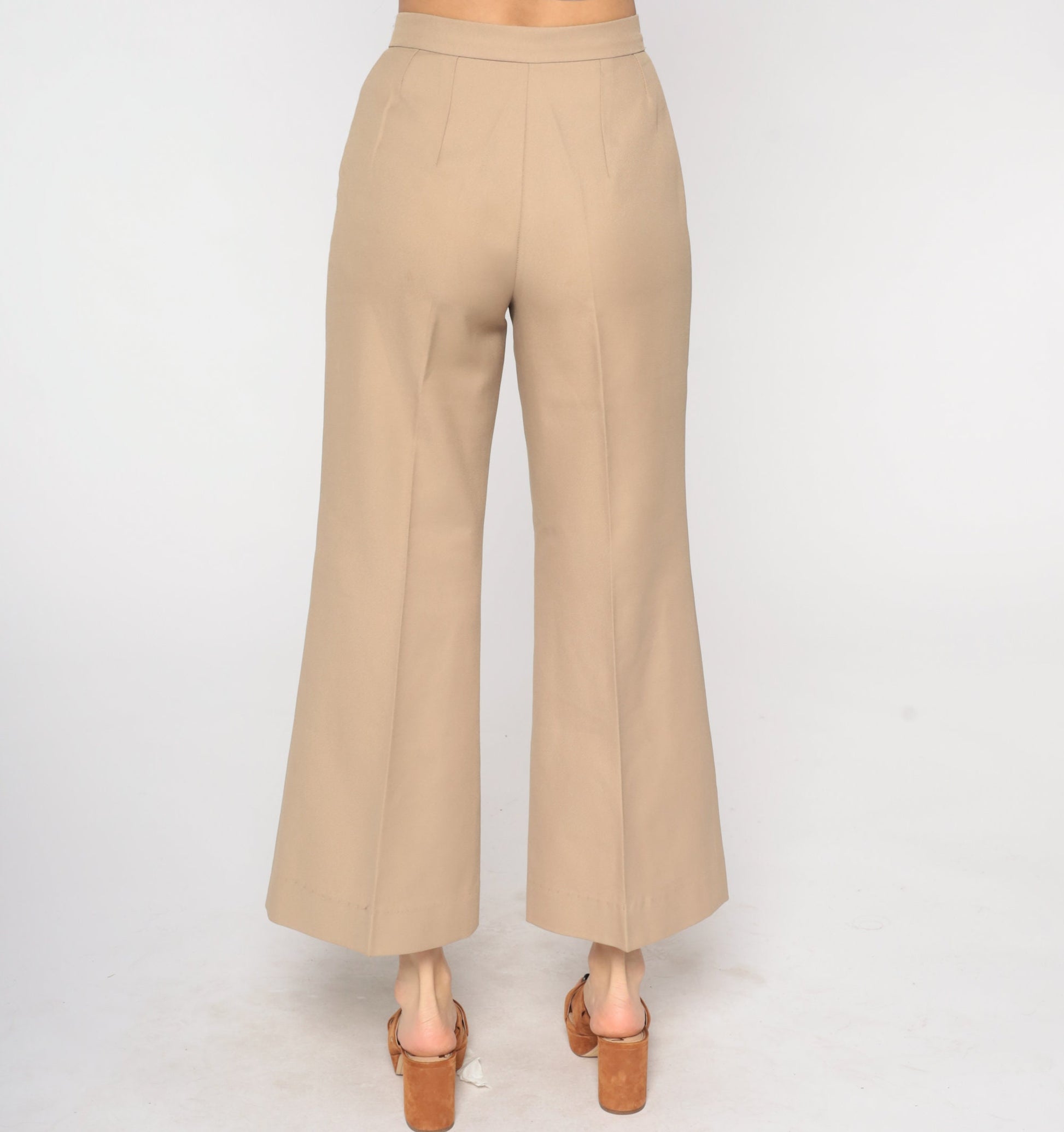 70s Tan High-Waisted Flared Trousers Small S