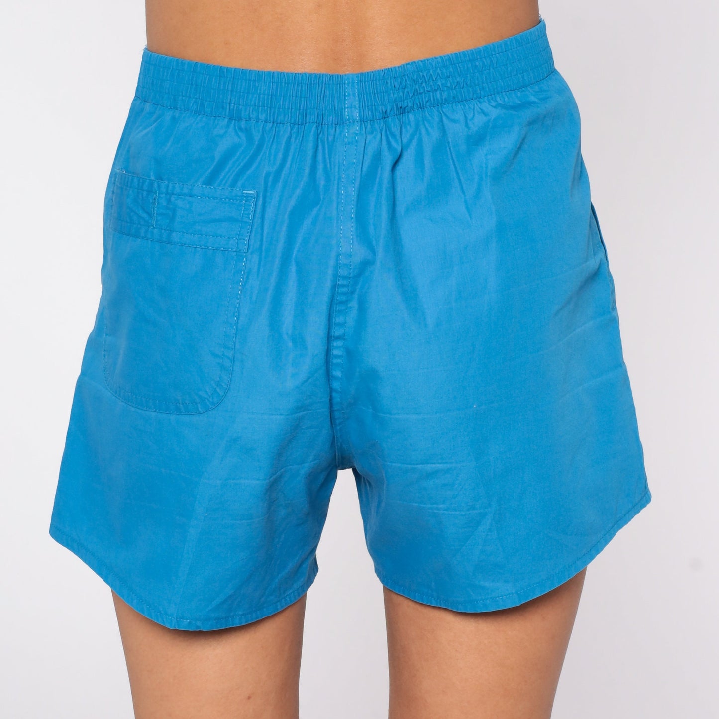 80s Blue High-Waisted Shorts Cotton Blend Trouser Pockets Medium