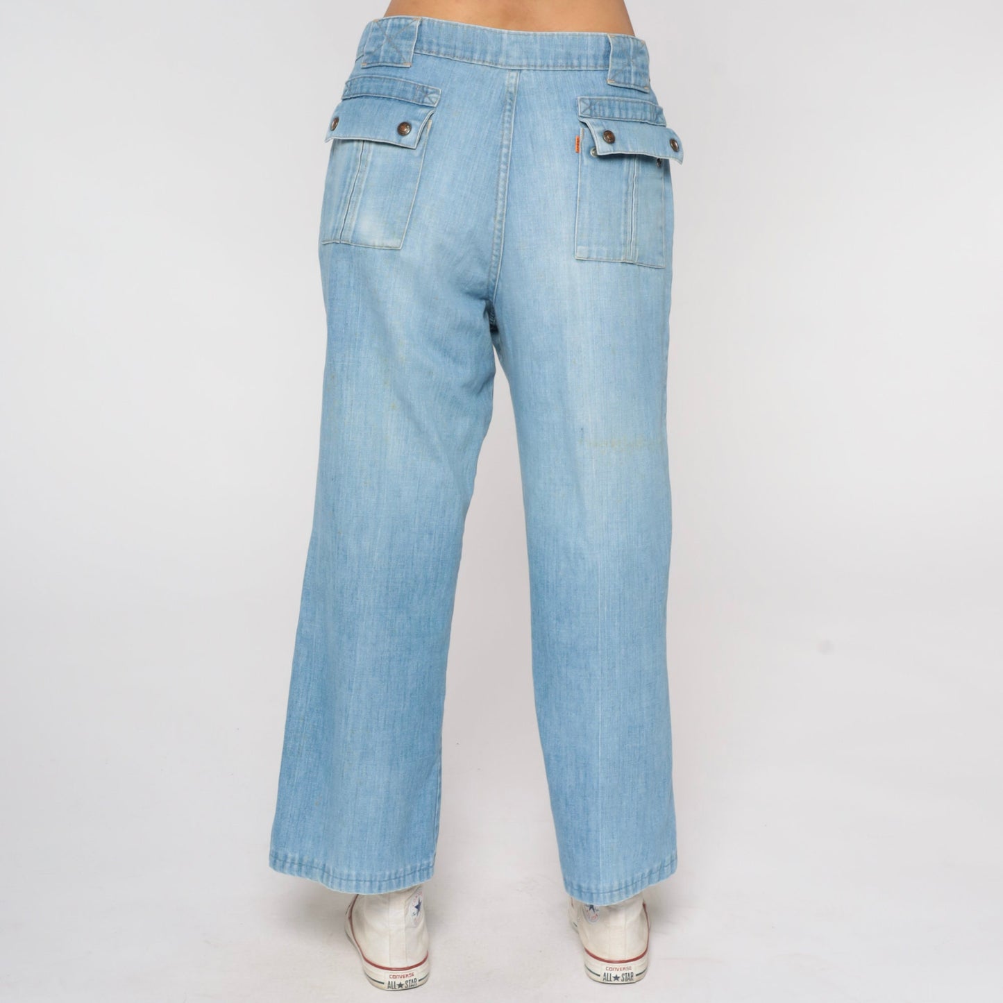 70s Levi's Orange Tab Bell Bottom Jeans High Waist Blue Denim Men's 35