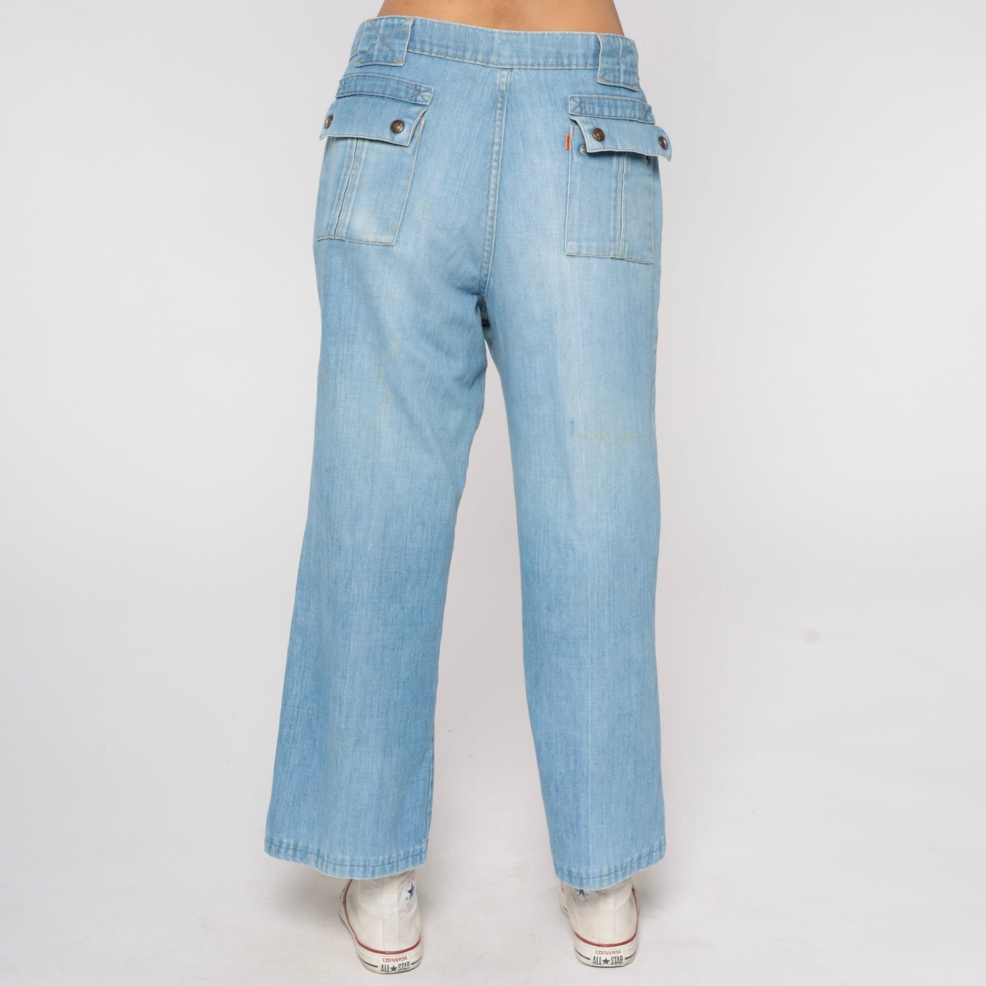 70s Levi's Orange Tab Bell Bottom Jeans High Waist Blue Denim Men's 35