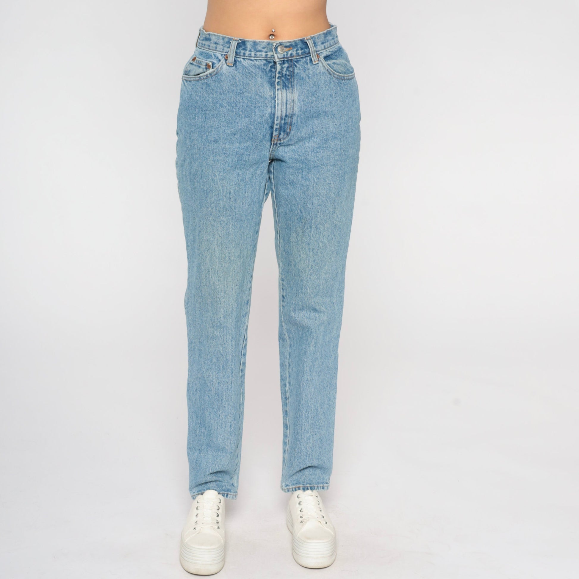 90s Tapered Mid Rise Denim Jeans Stone Washed Blue Women's 10 Long