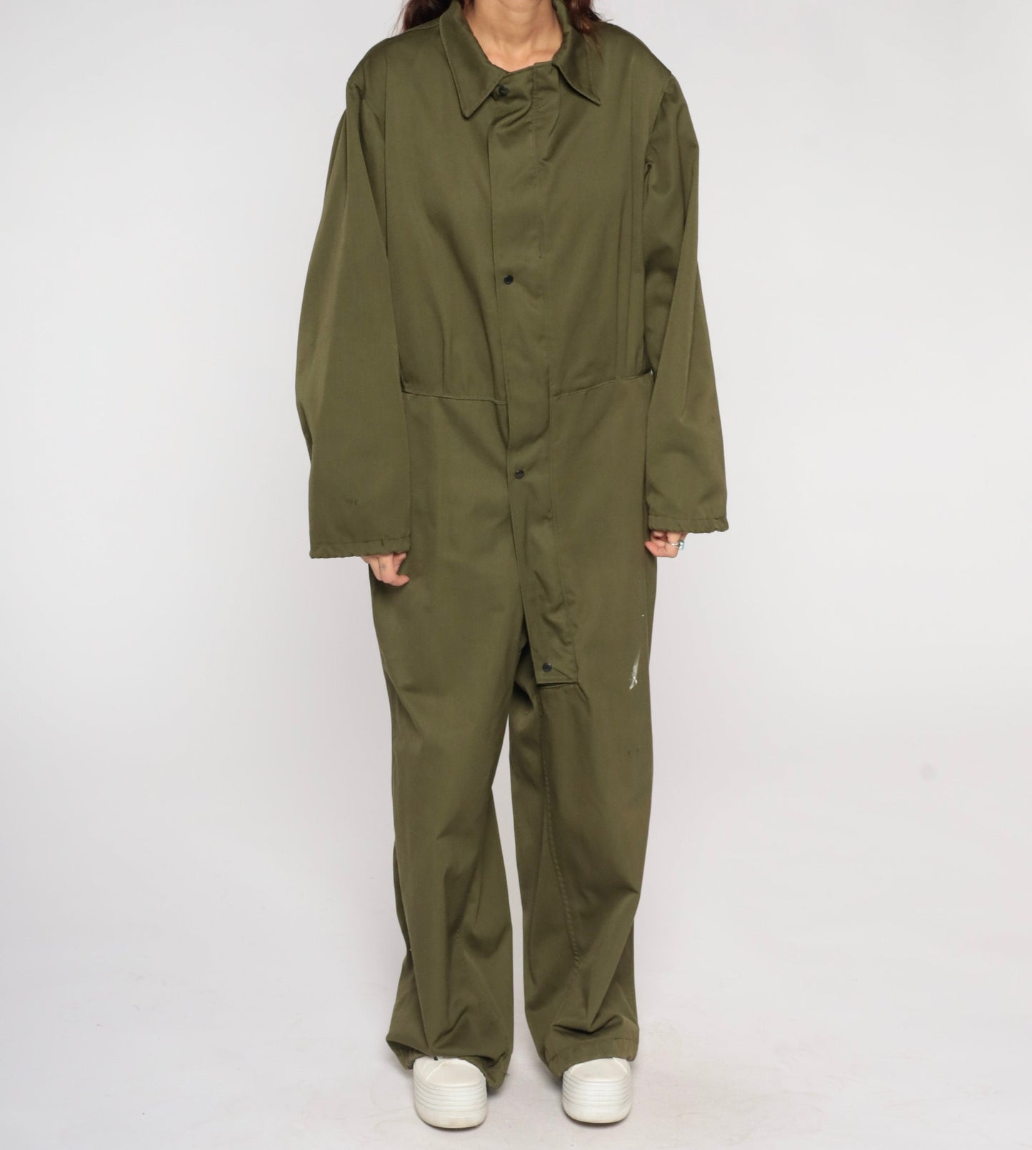 90s Army Olive Green Jumpsuit Military Coveralls Long Sleeve Men's Medium