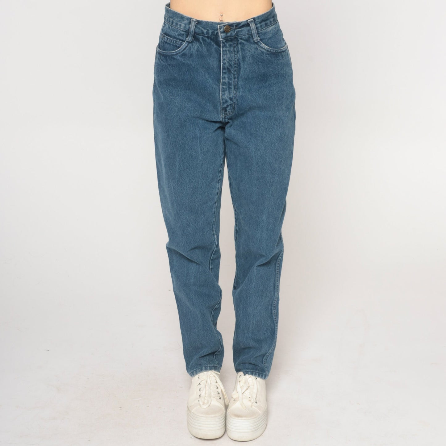 90s High Waist Tapered Jeans Dark Blue Denim Small 27