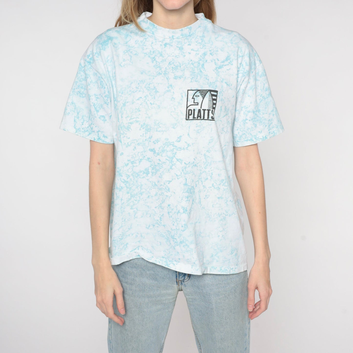 90s Platts Surf Tie Dye Graphic T-Shirt Blue White Go Hard Large L