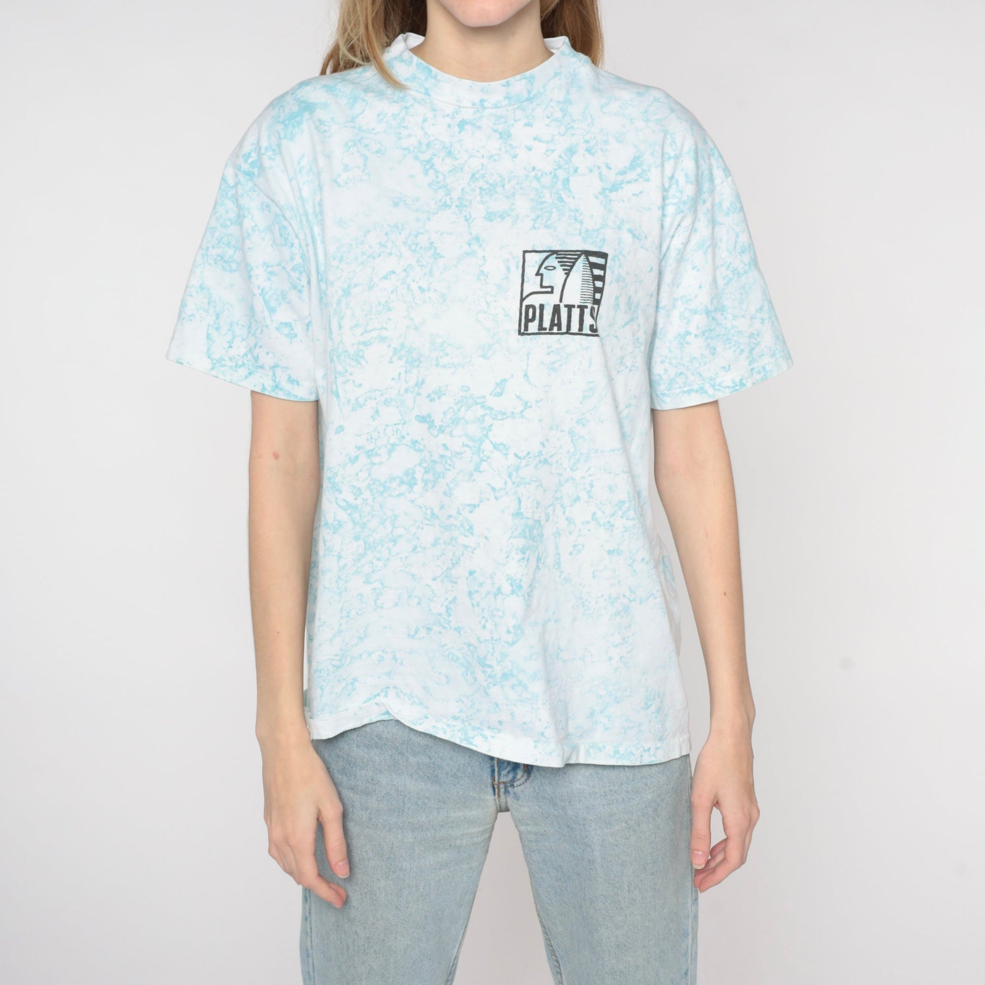 90s Platts Surf Tie Dye Graphic T-Shirt Blue White Go Hard Large L
