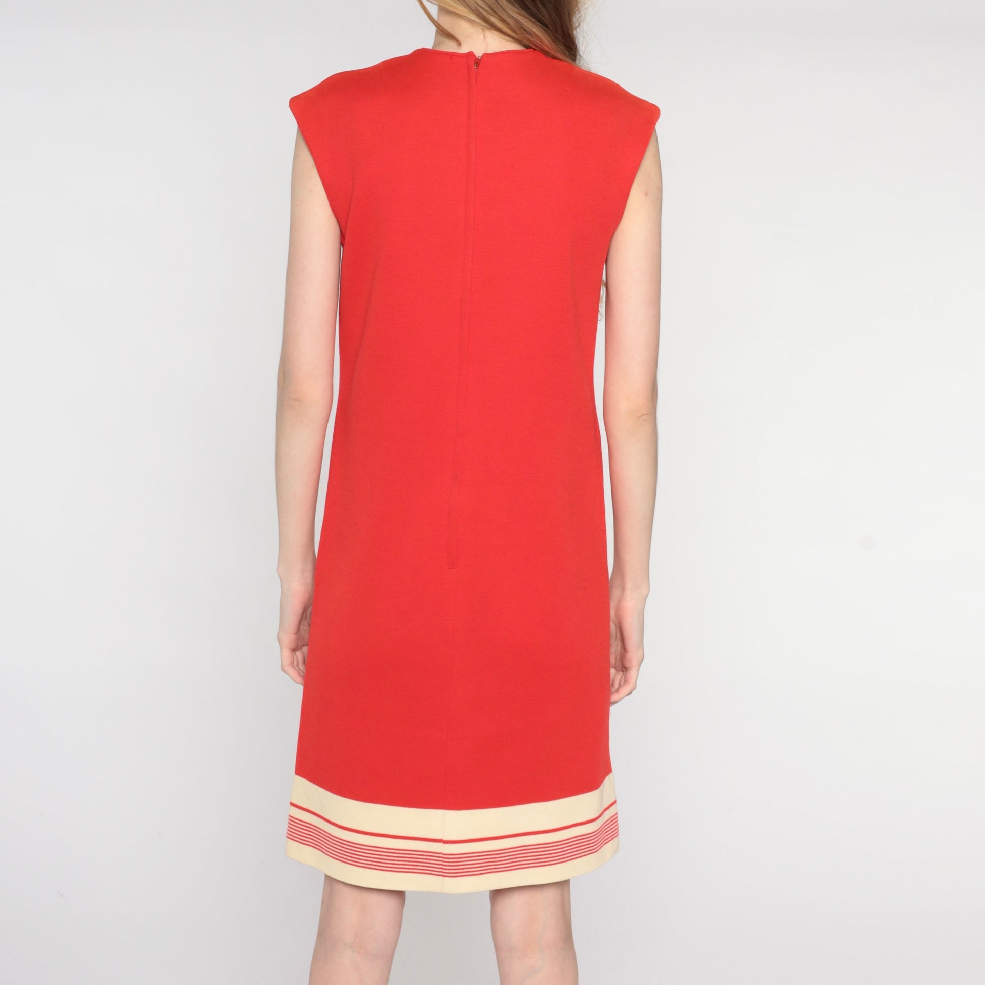60s Mod Shift Dress Red Striped Wool Blend Mini Sleeveless Small S