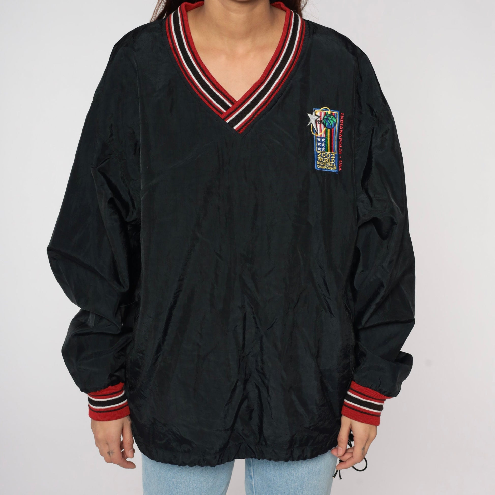 2002 FIBA World Championship Champion Windbreaker Black Pullover Jacket Large