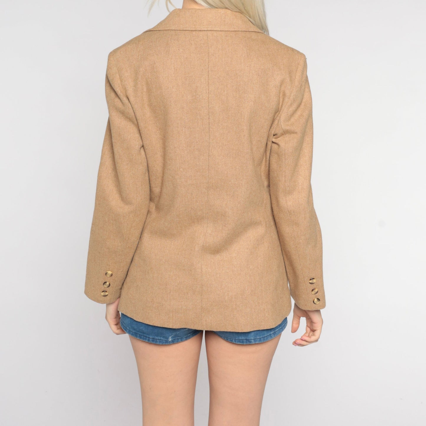 70s Wool Blazer Tan Button-Up Jacket Orange Lining Small