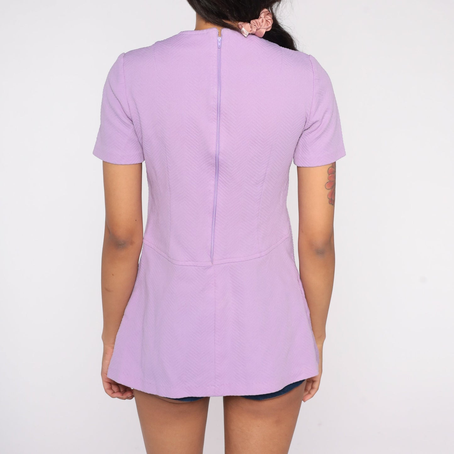 70s Lavender Mod Shirt Short Sleeve Empire Waist Blouse Small S