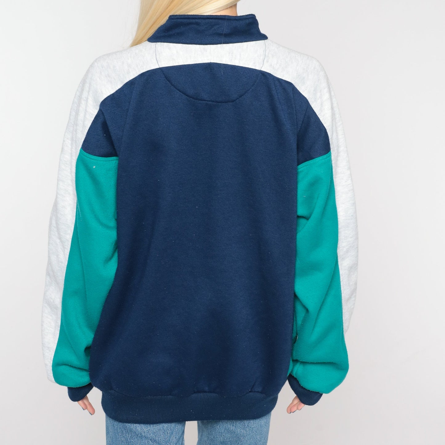 80s MacGregor Track Jacket Zip Up Sweatshirt Blue Green Colourblock Large L