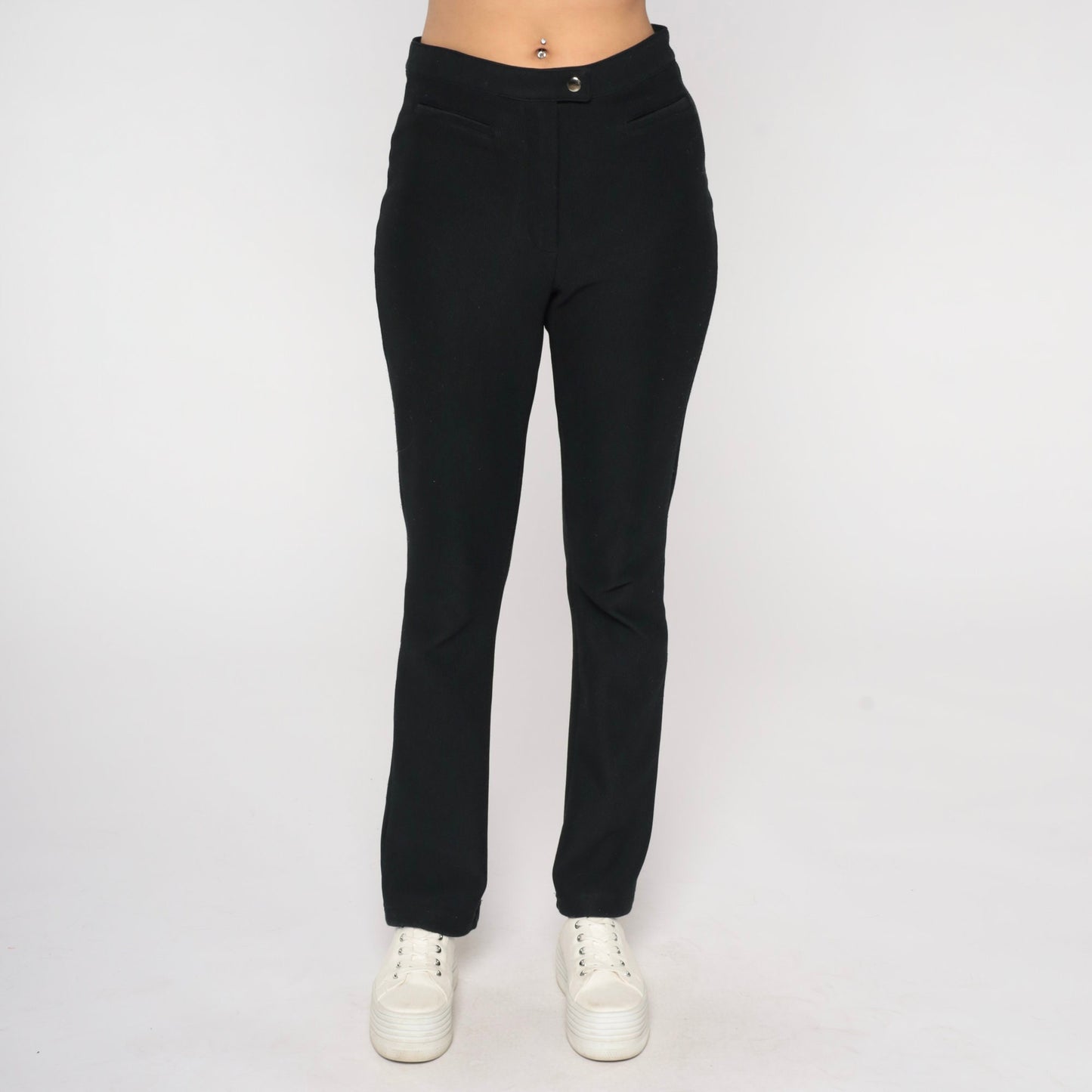 00s Black High-Rise Slim Trousers Y2K Fitted Pants Medium M