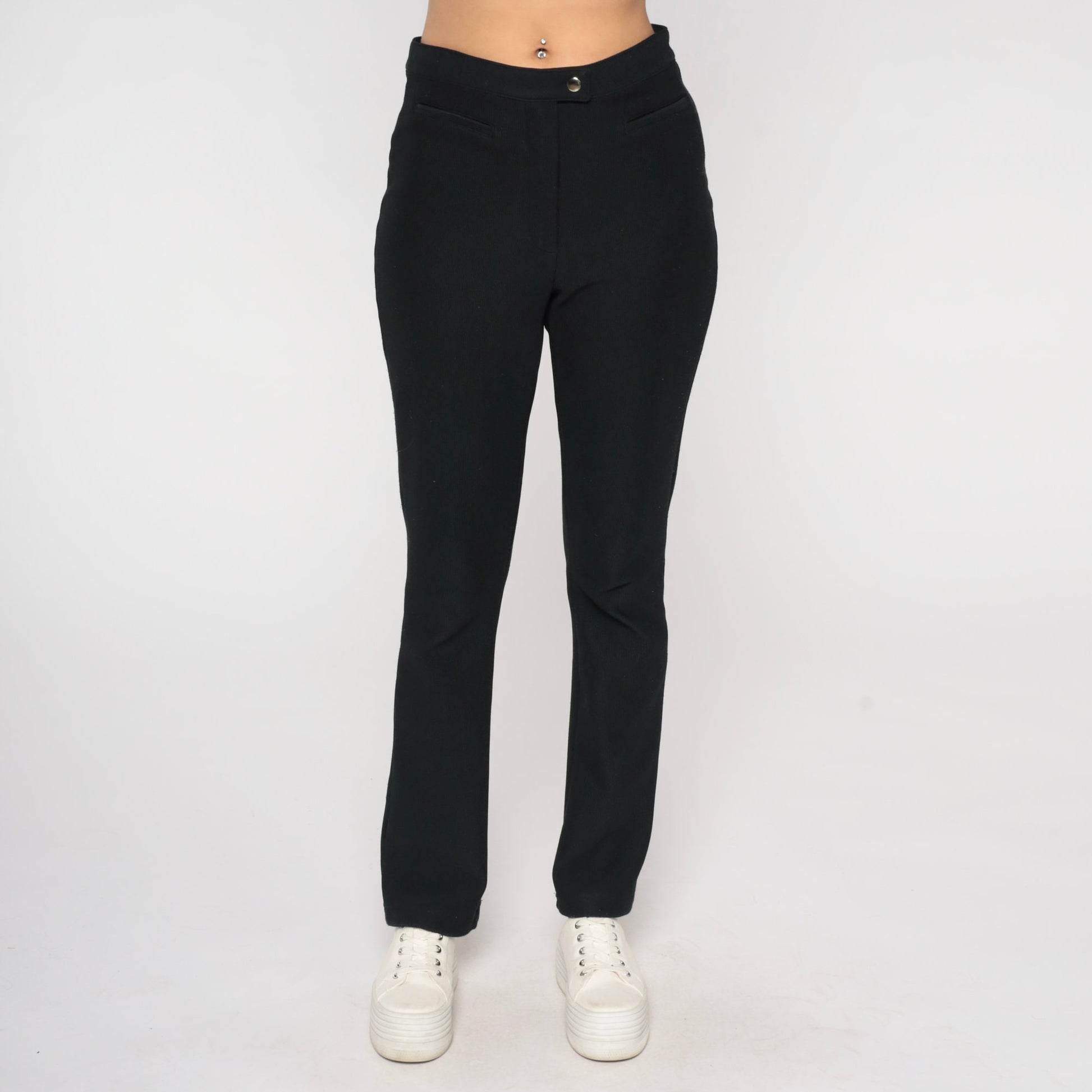 00s Black High-Rise Slim Trousers Y2K Fitted Pants Medium M