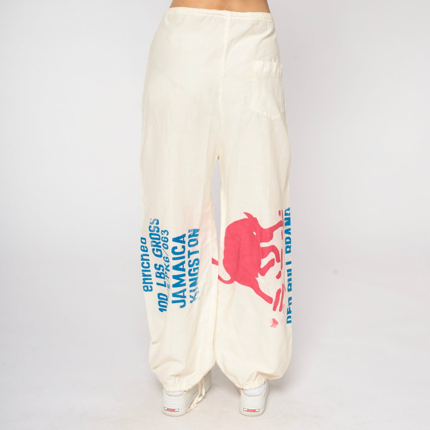 70s Jamaica Kingston Flour Mill Drawstring Pants Bull Print Medium Large