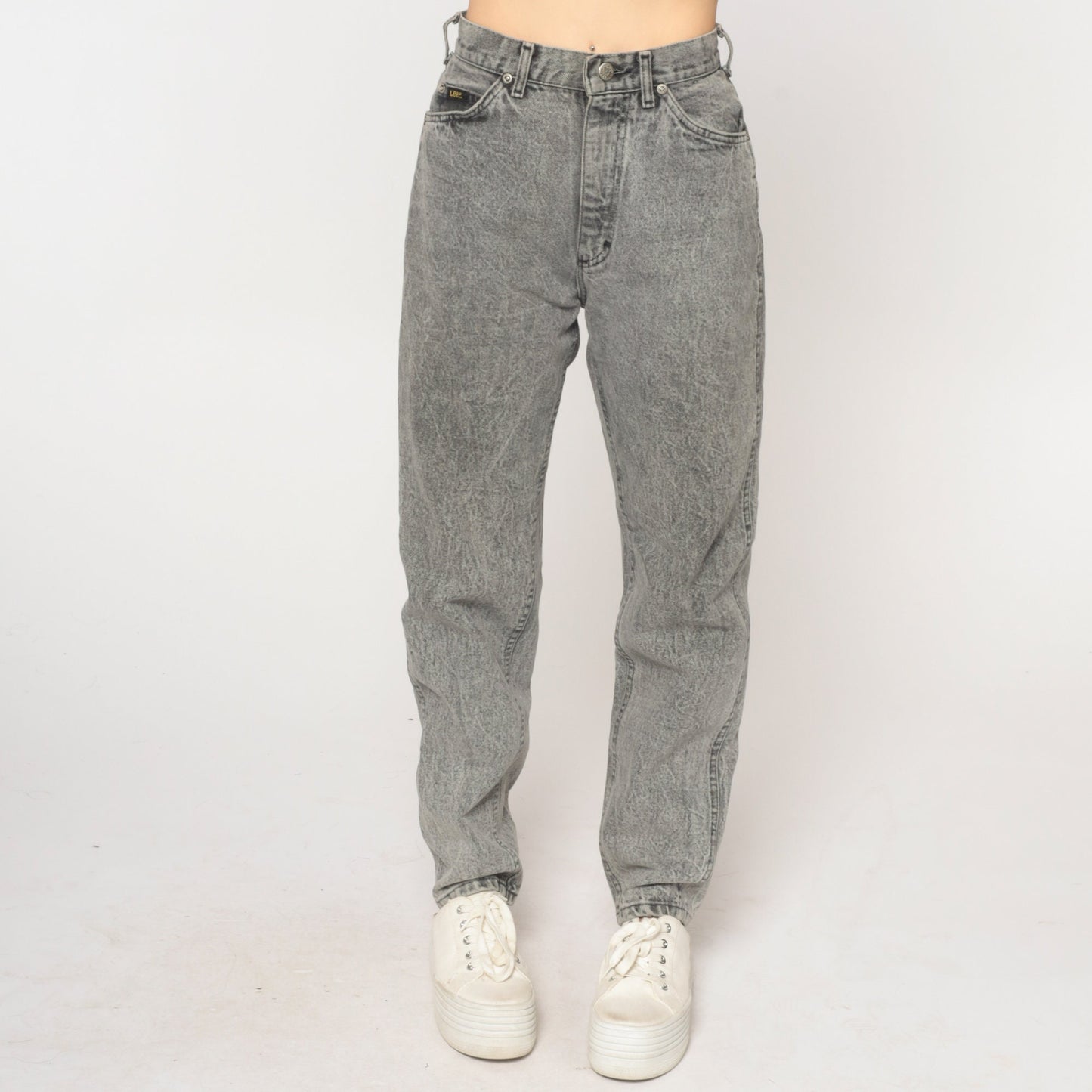 90s Lee Mom Jeans Grey Acid Wash High Waist Denim Extra Small