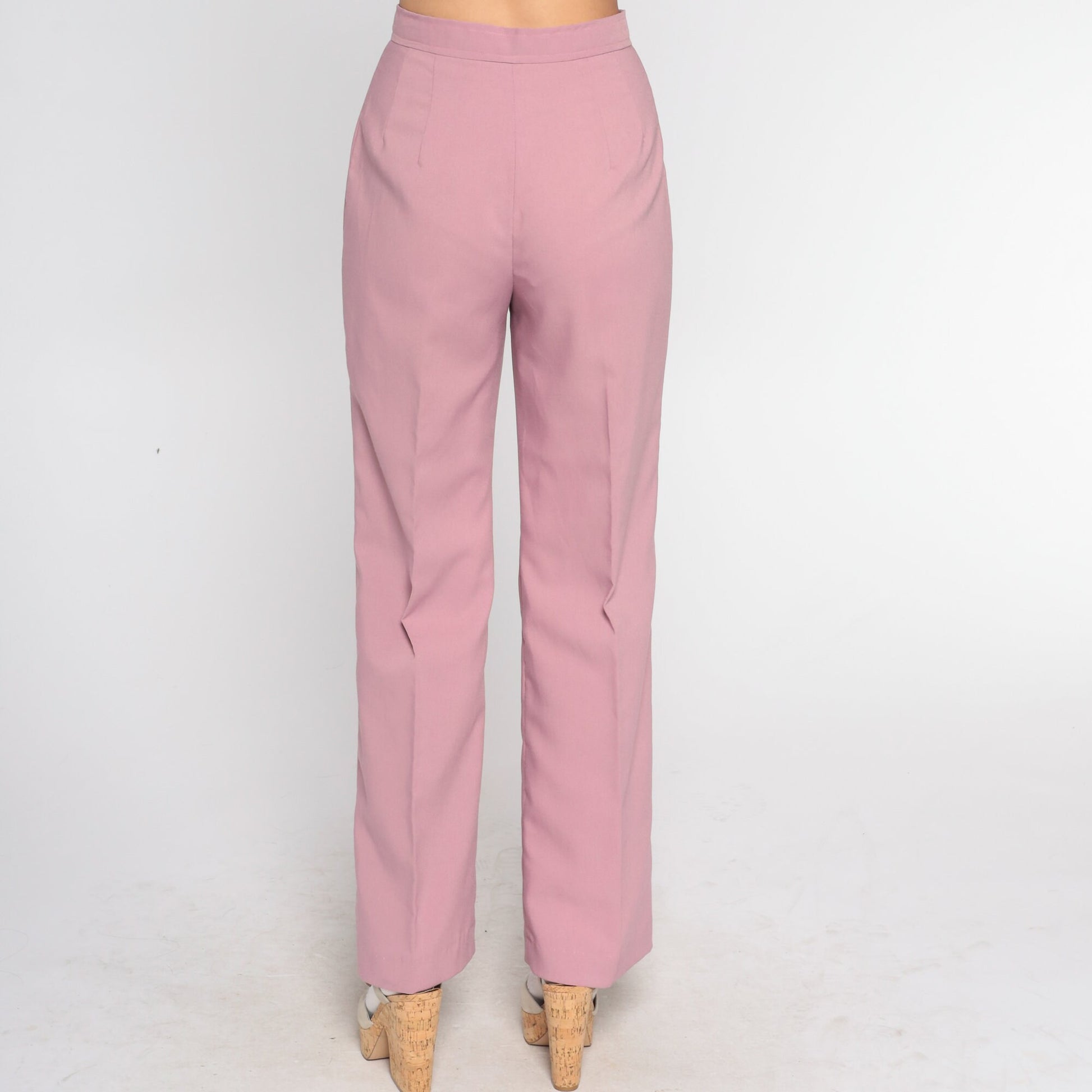 70s Mauve Pink High-Waisted Bell Bottom Pants Small