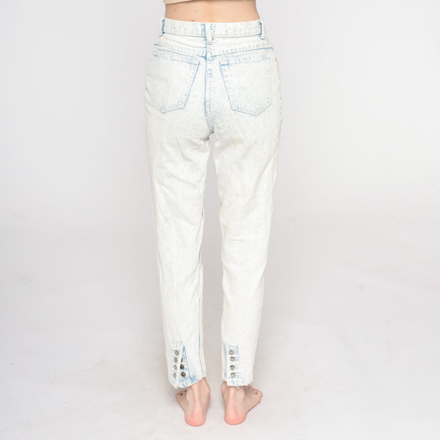 90s Acid Wash High Waisted Mom Jeans Blue White Denim Tapered Extra Small
