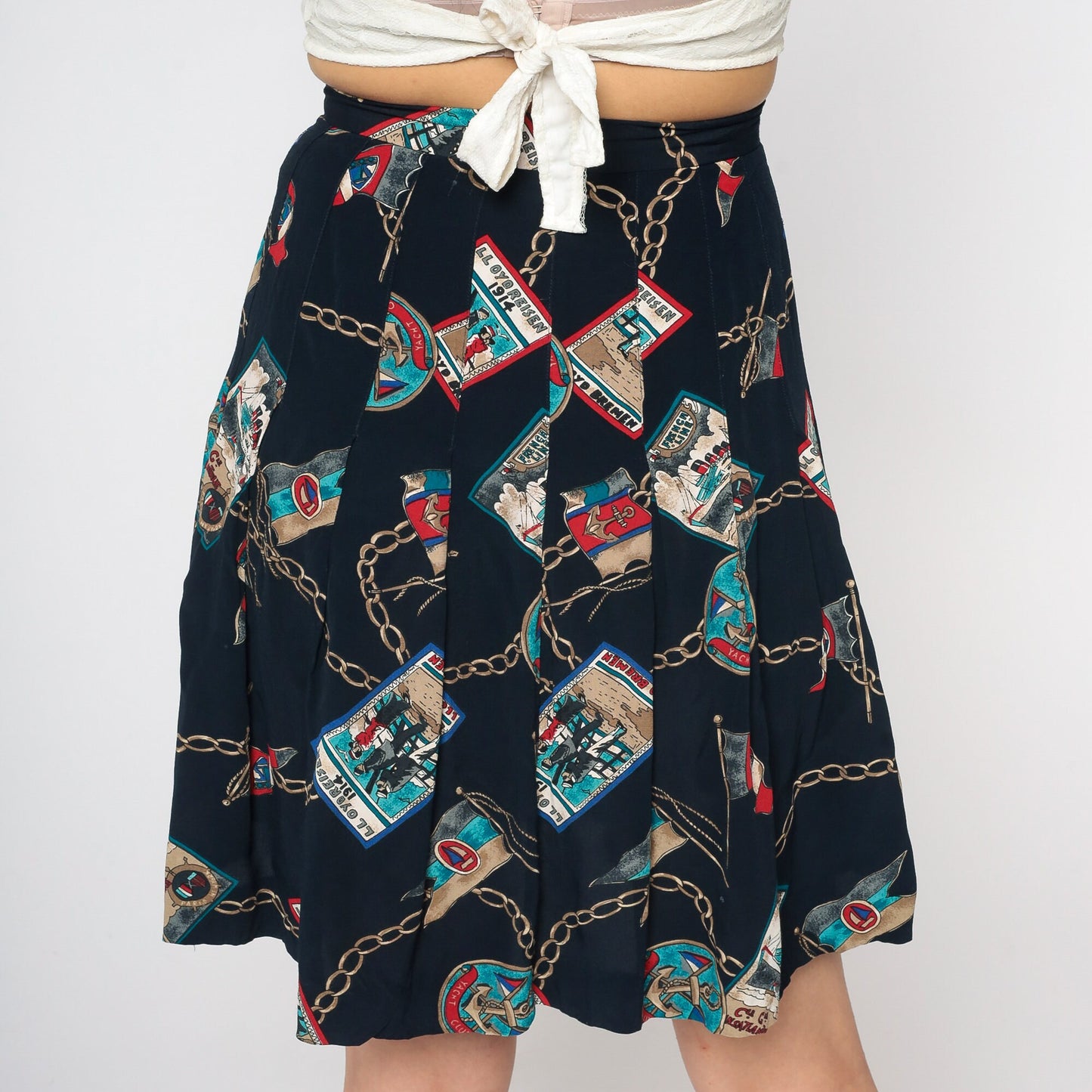 90s Nautical Mini Skirt Button Up Navy Anchor Sailor Print Small