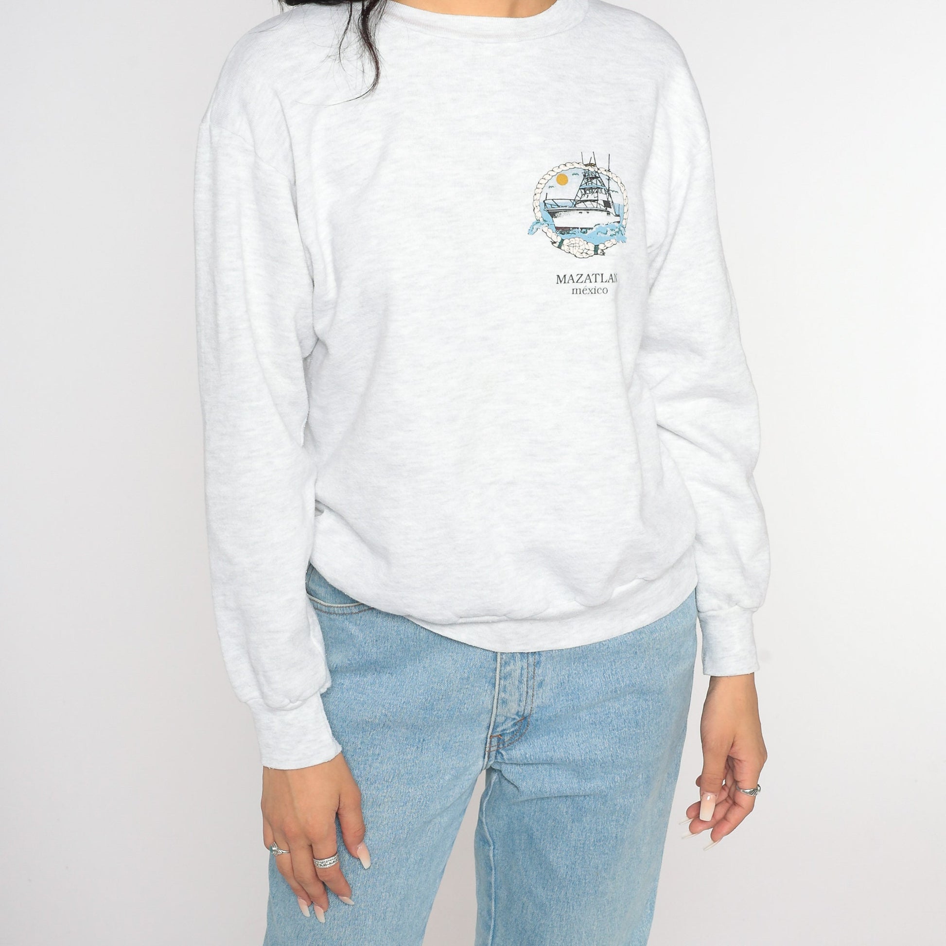 90s Mazatlan Mexico Fishing Sweatshirt Grey Crewneck Small