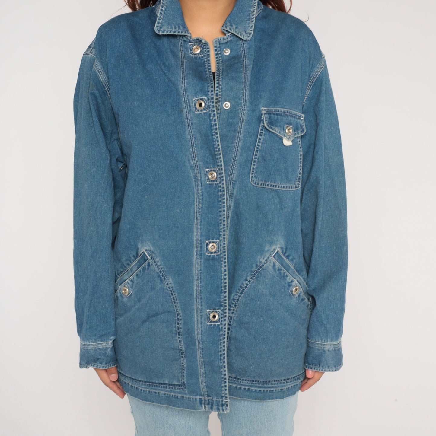 00s Lauren Jeans Co. Blue Denim Snap Jacket Plus Size XXL